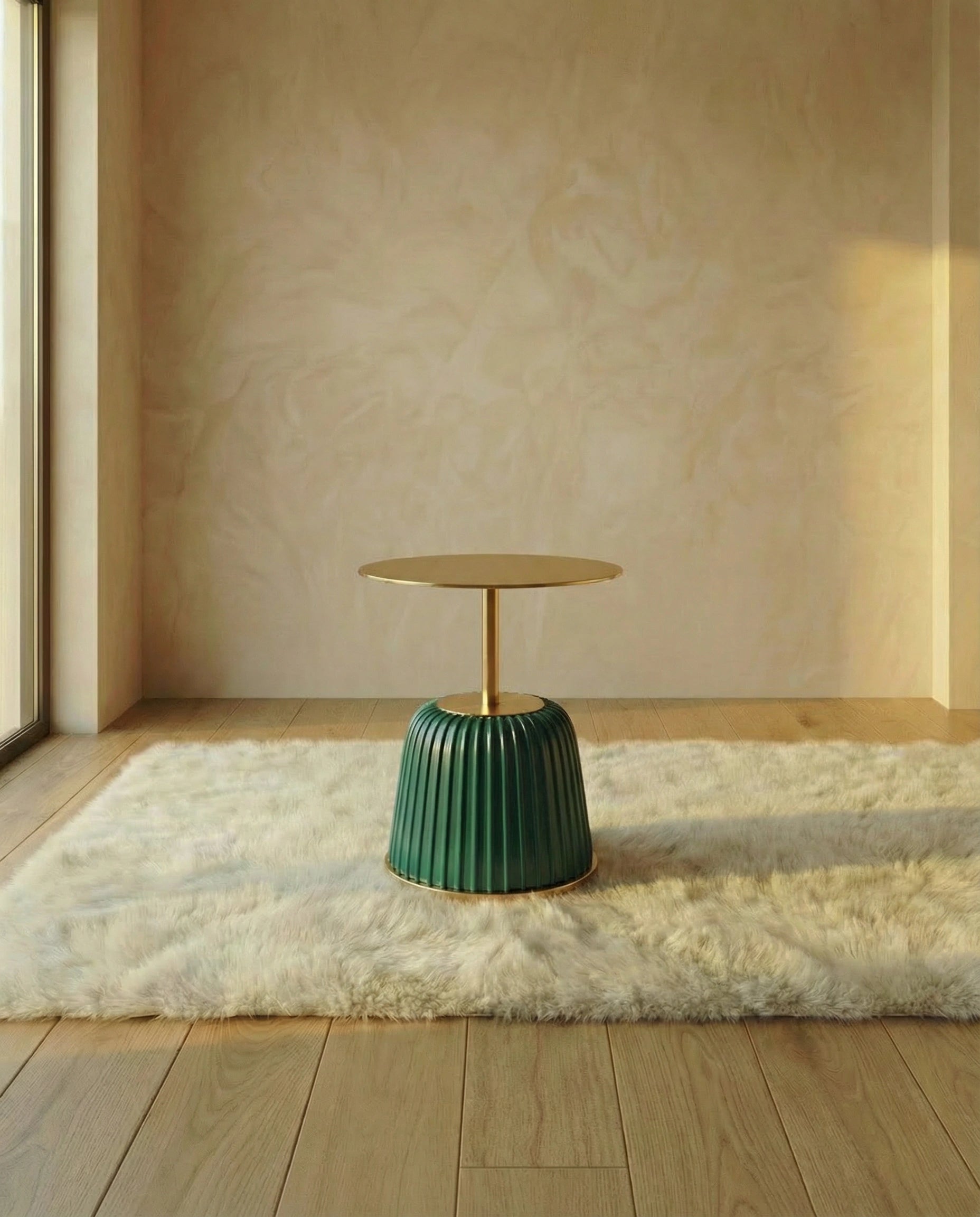 Verdora Green Leather & Gold Metal Side Table