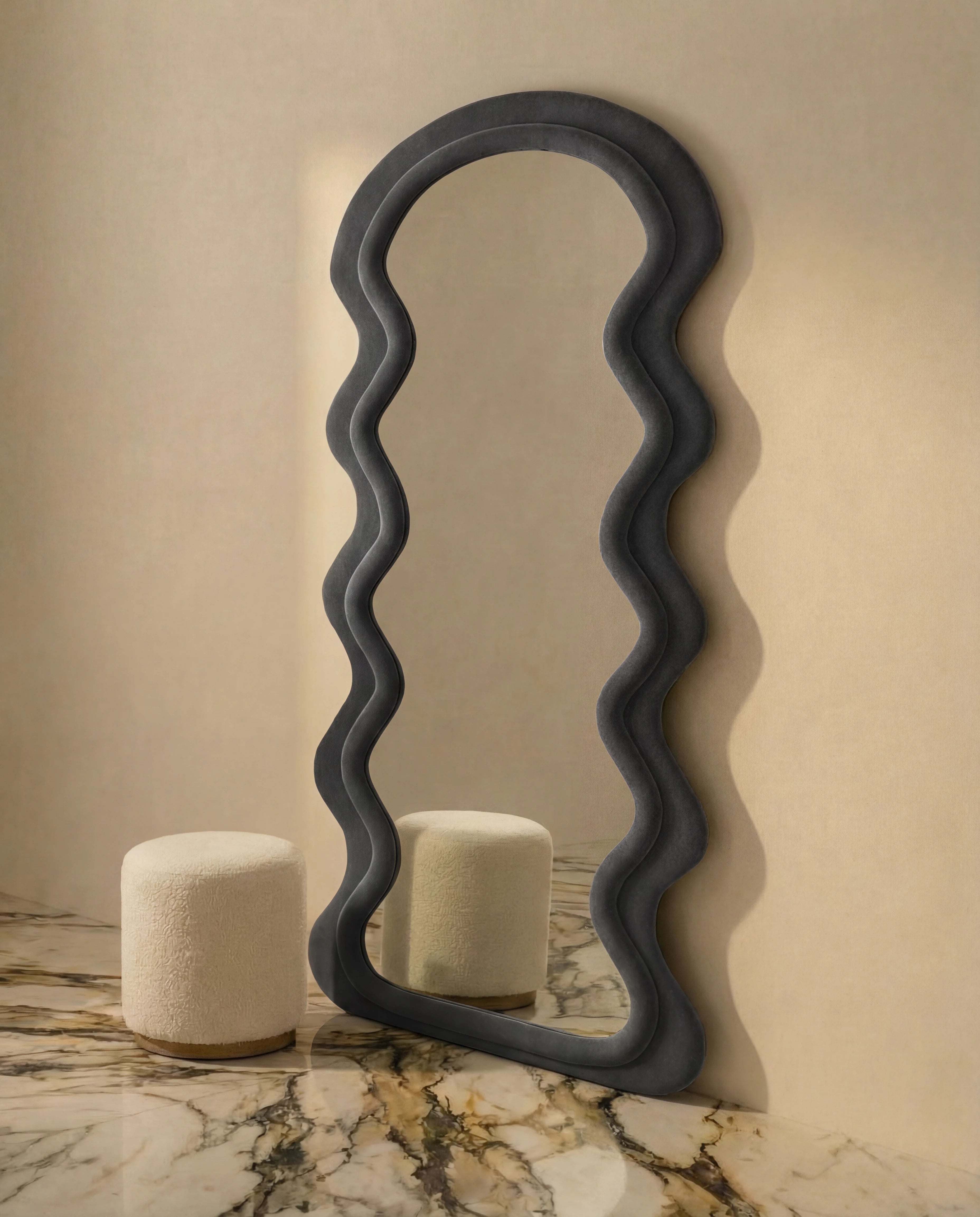 Vienna Black Flannelette Fabric Wavy Full Body Mirror