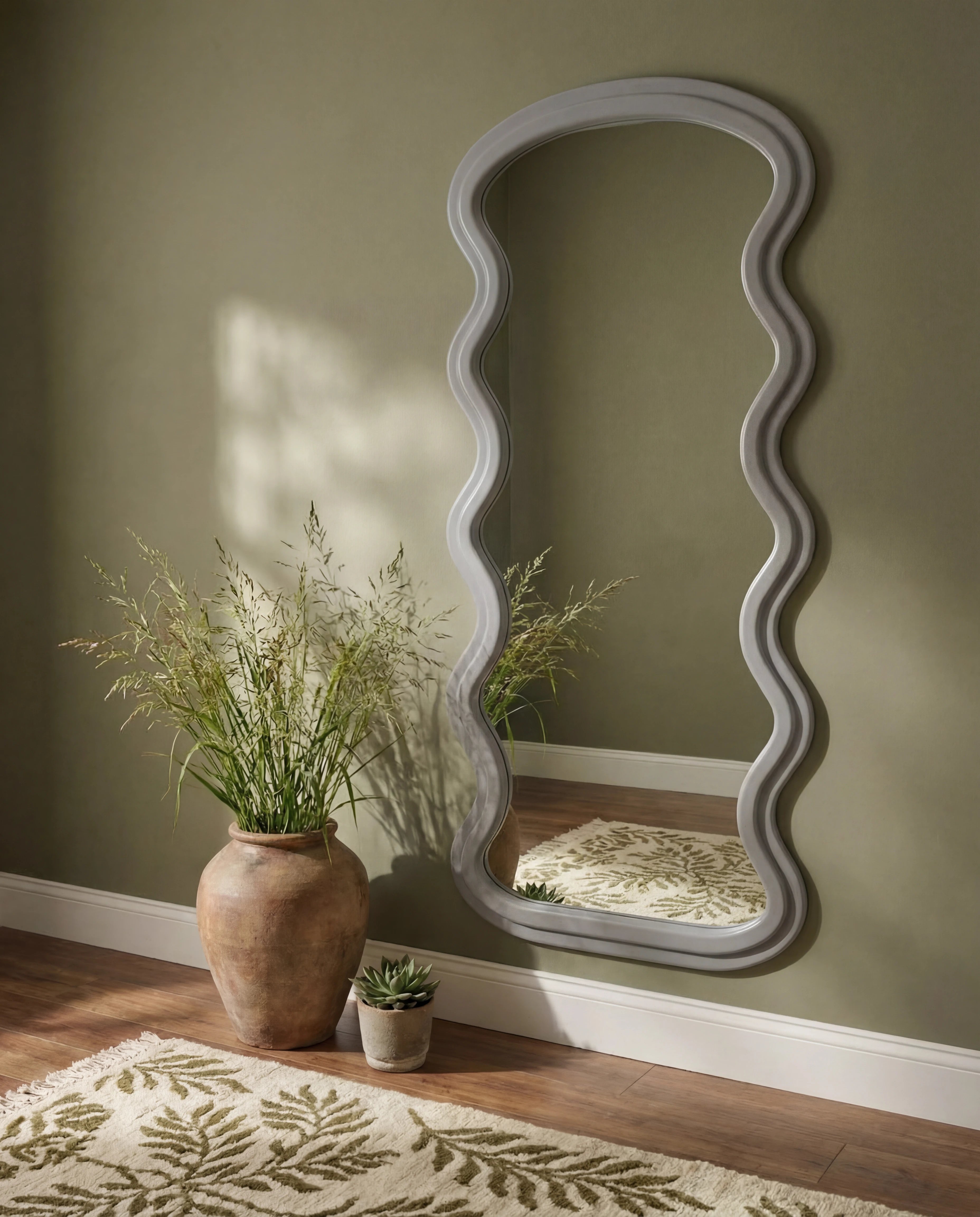 Vienna Grey Flannelette Fabric Wavy Full Body Mirror
