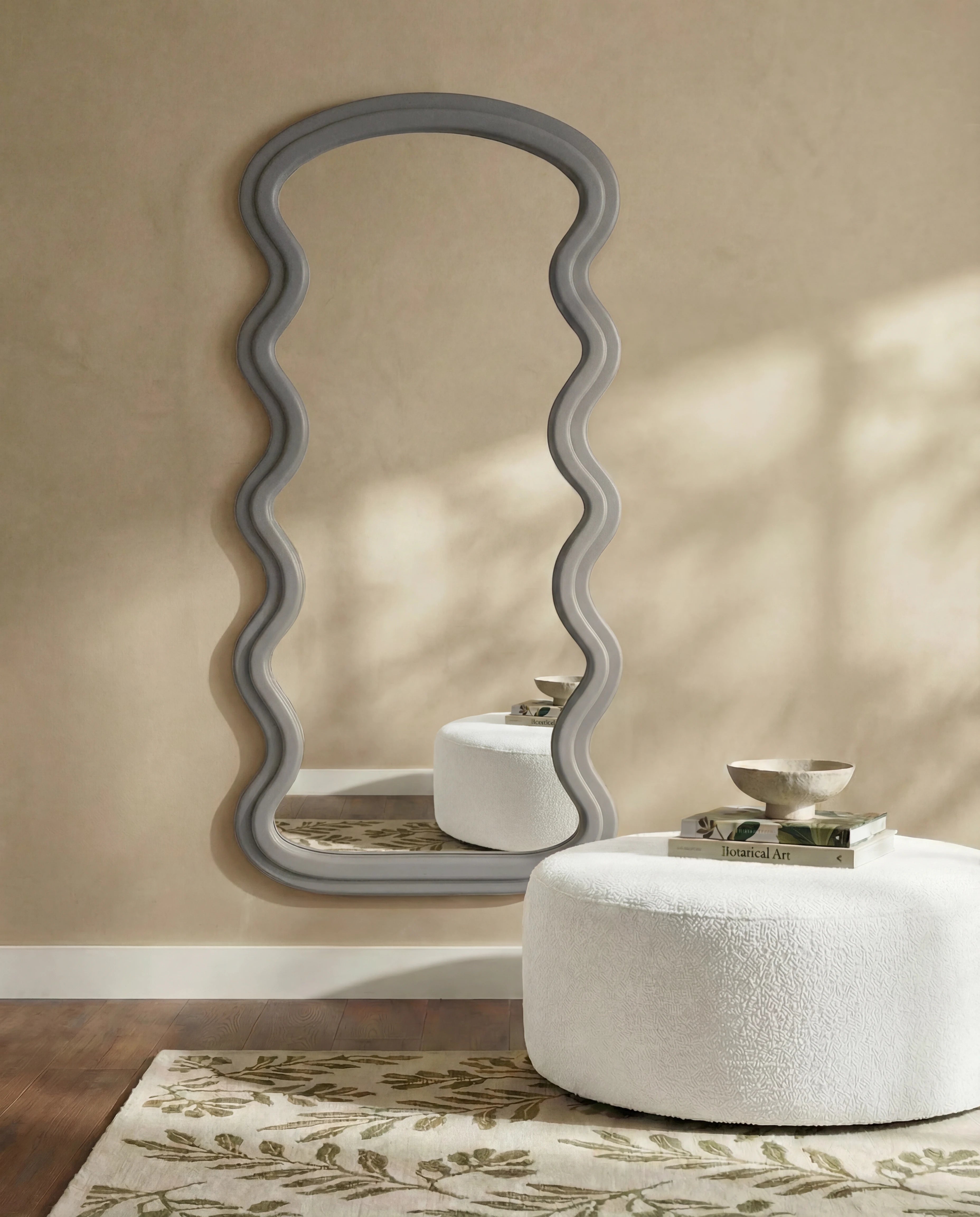 Vienna Grey Flannelette Fabric Wavy Full Body Mirror