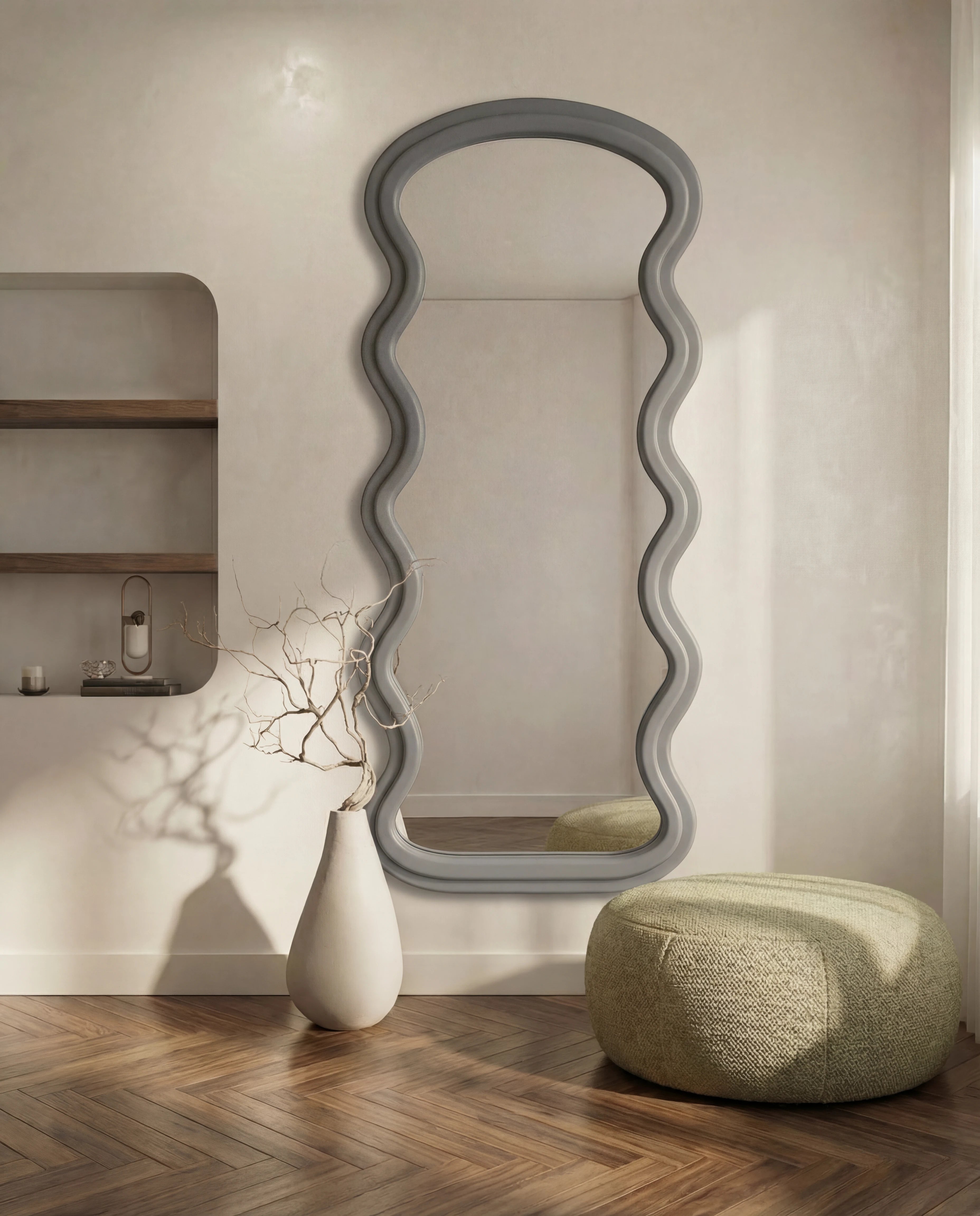 Vienna Grey Flannelette Fabric Wavy Full Body Mirror