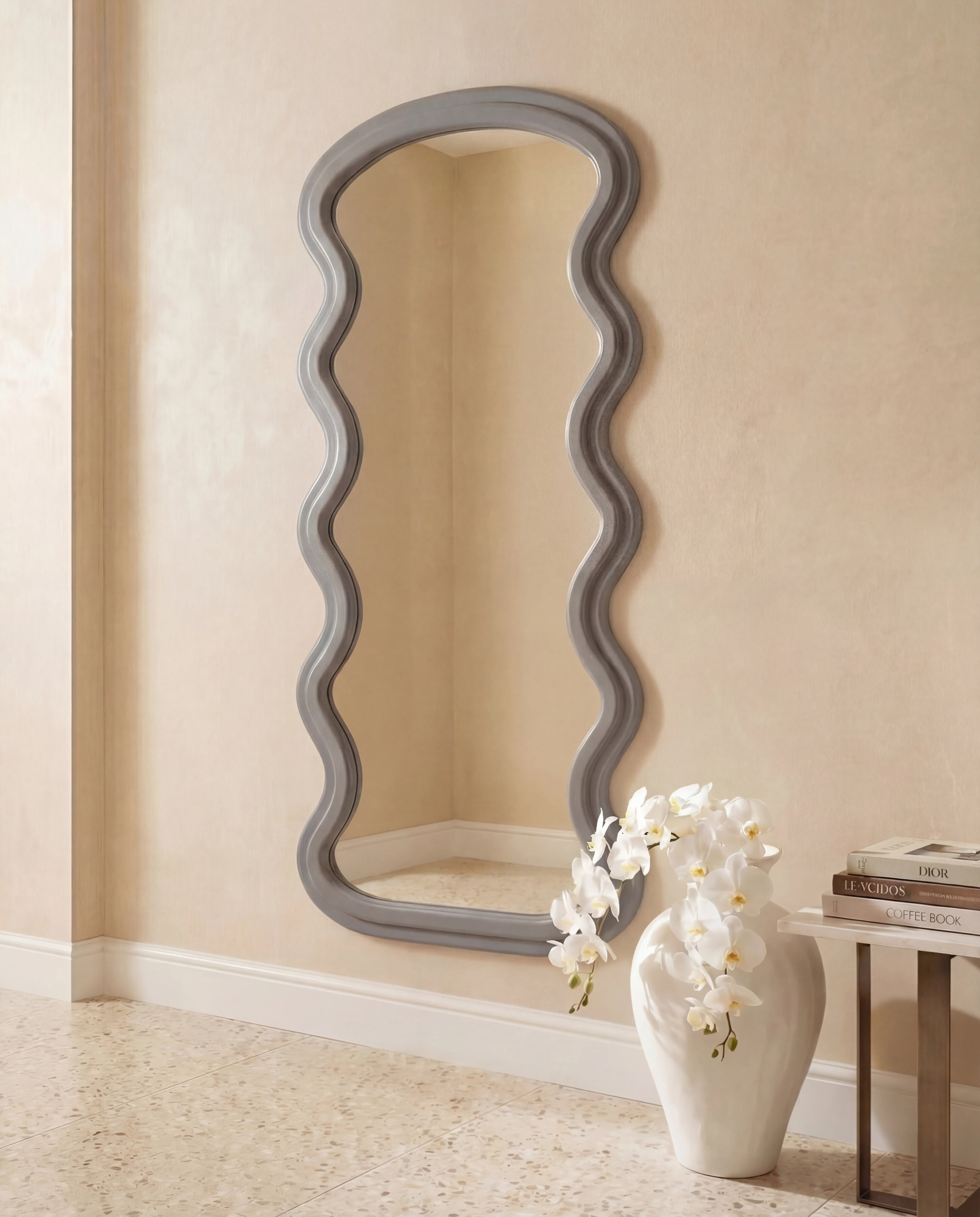 Vienna Grey Flannelette Fabric Wavy Full Body Mirror