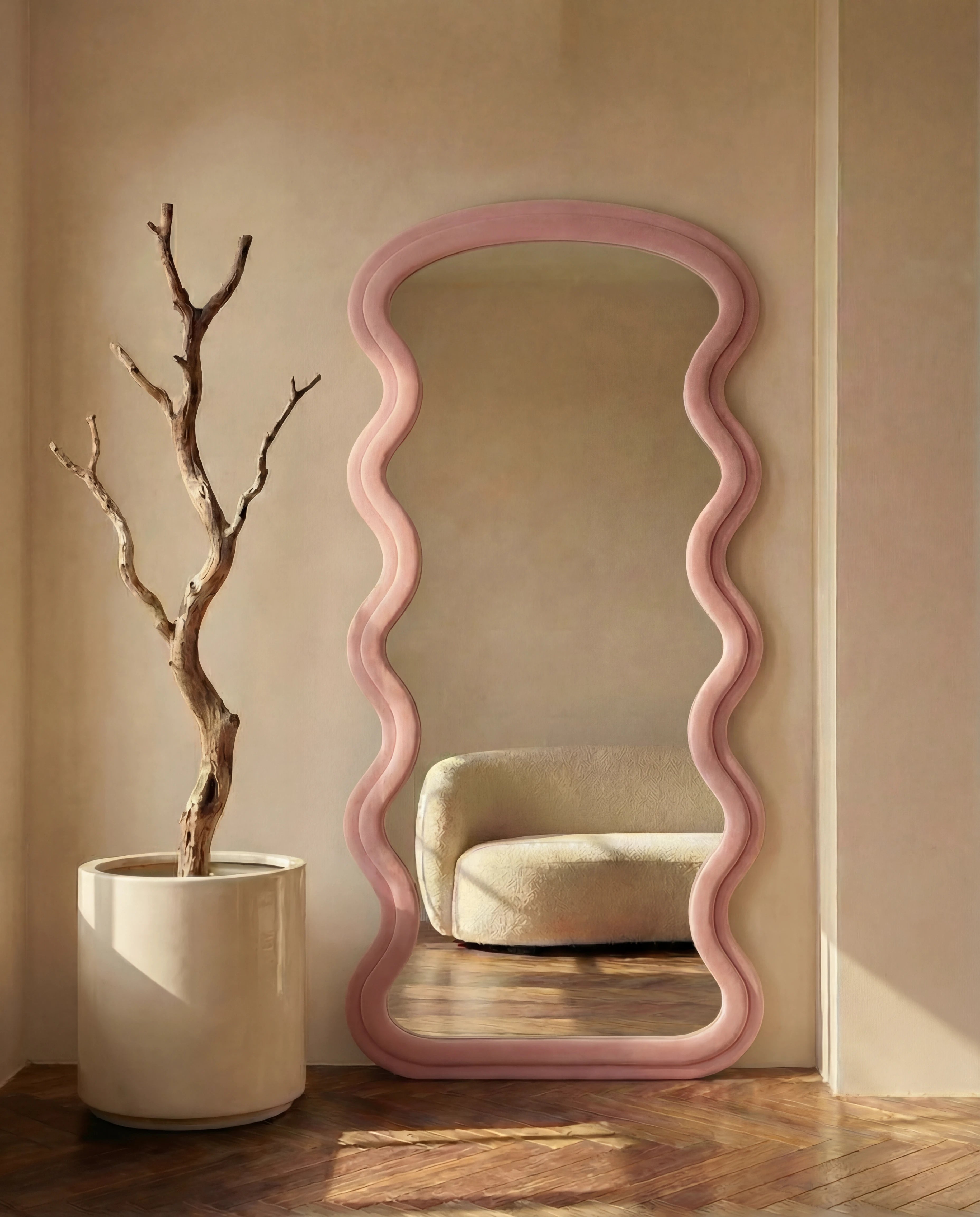 Vienna Pink Flannelette Fabric Wavy Full Body Mirror