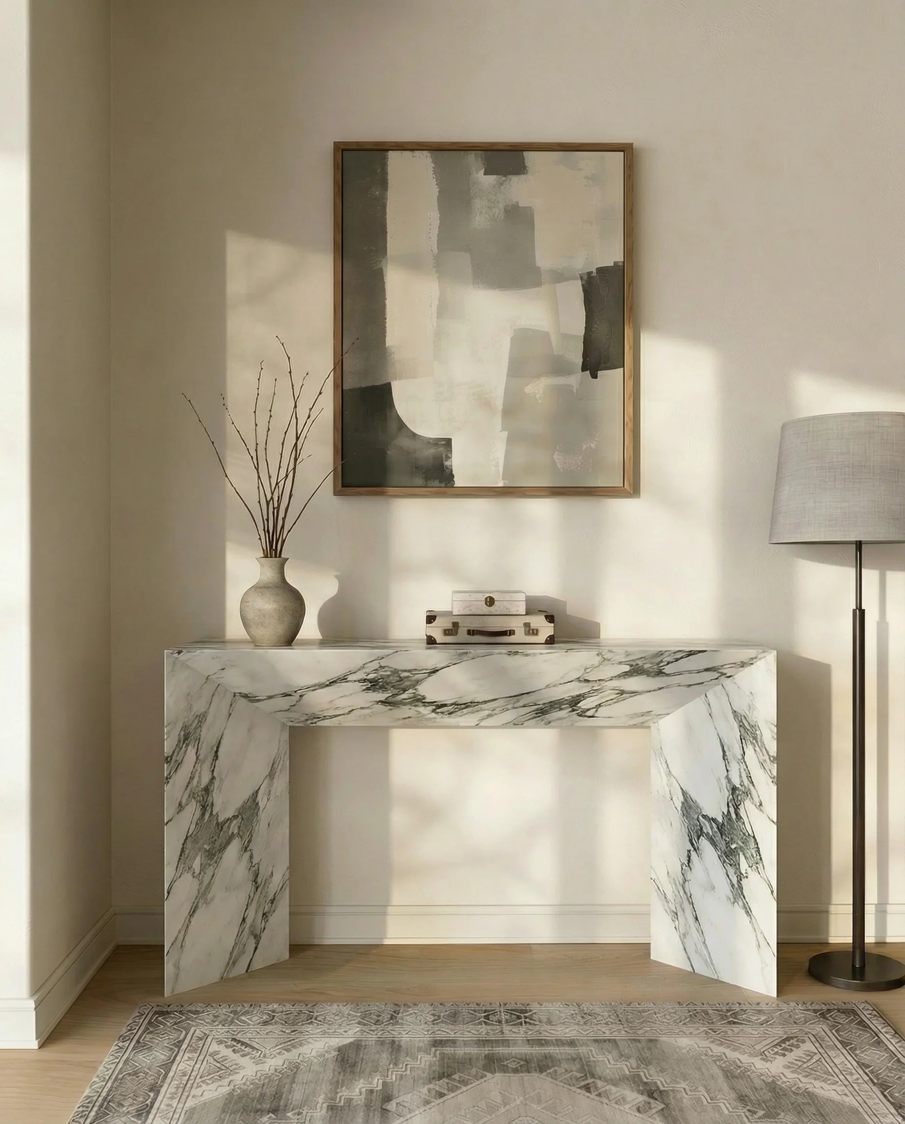 Waterfall Arabescato Marble Console Table