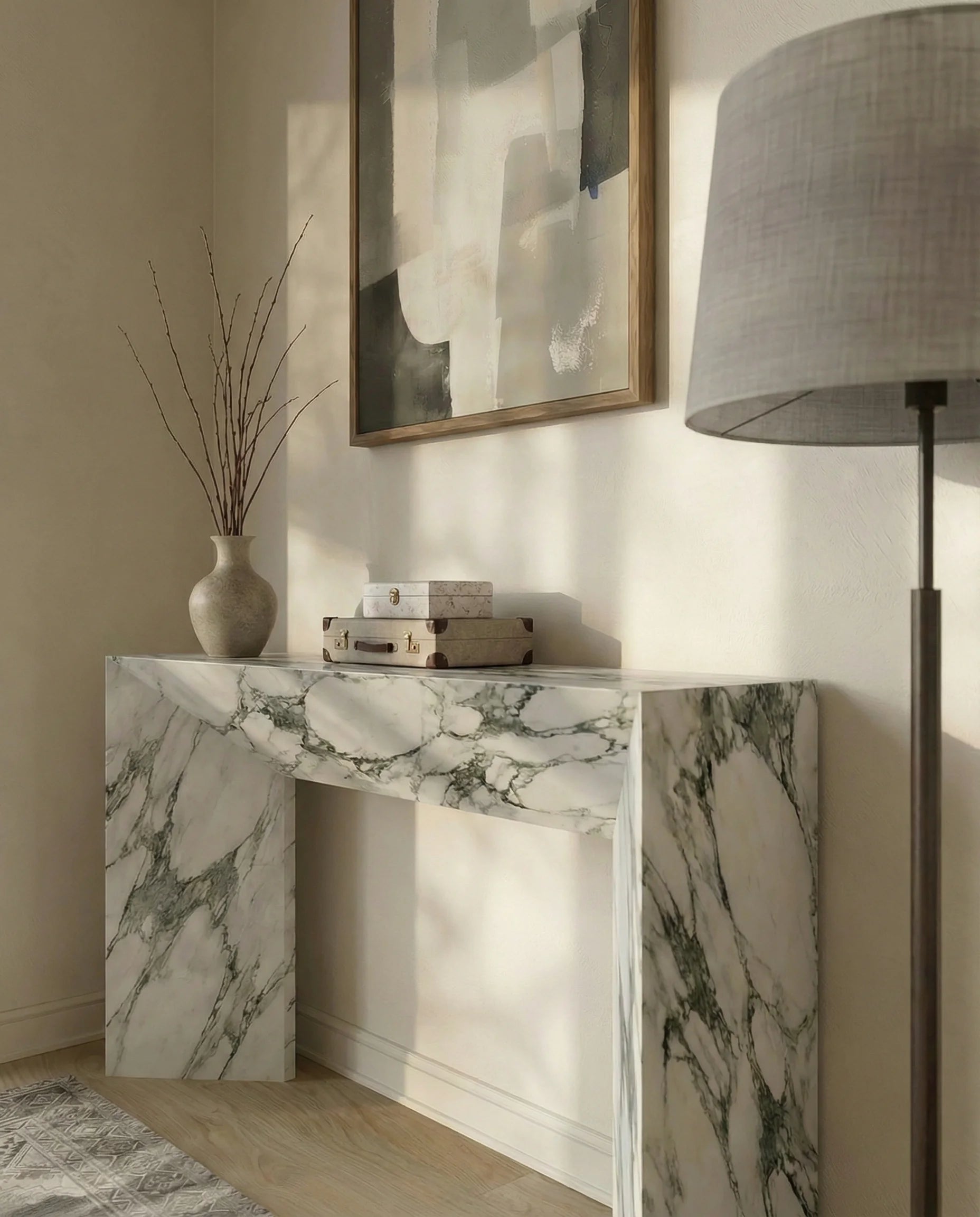 Waterfall Arabescato Marble Console Table