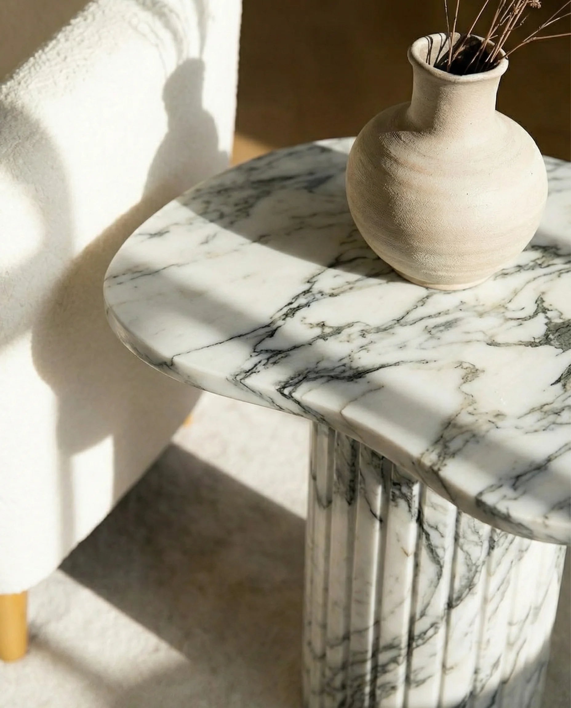 Wavy Arabescato Marble Side Table