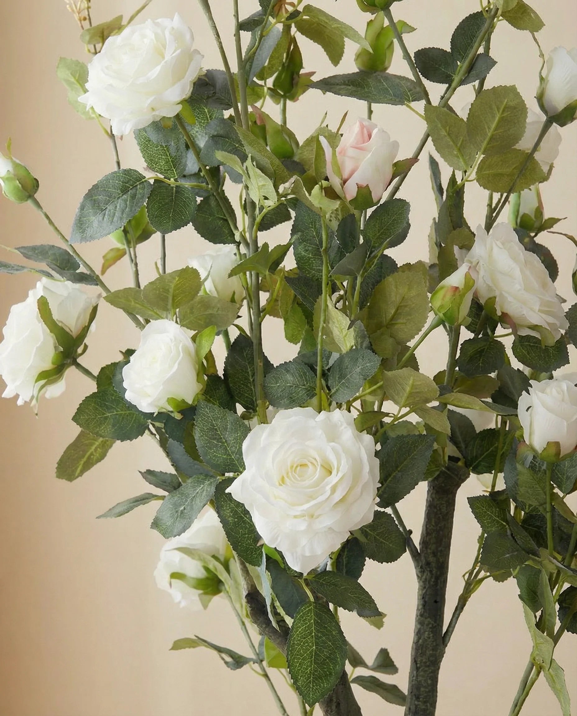 White rose artificial flowers, close-up detail
