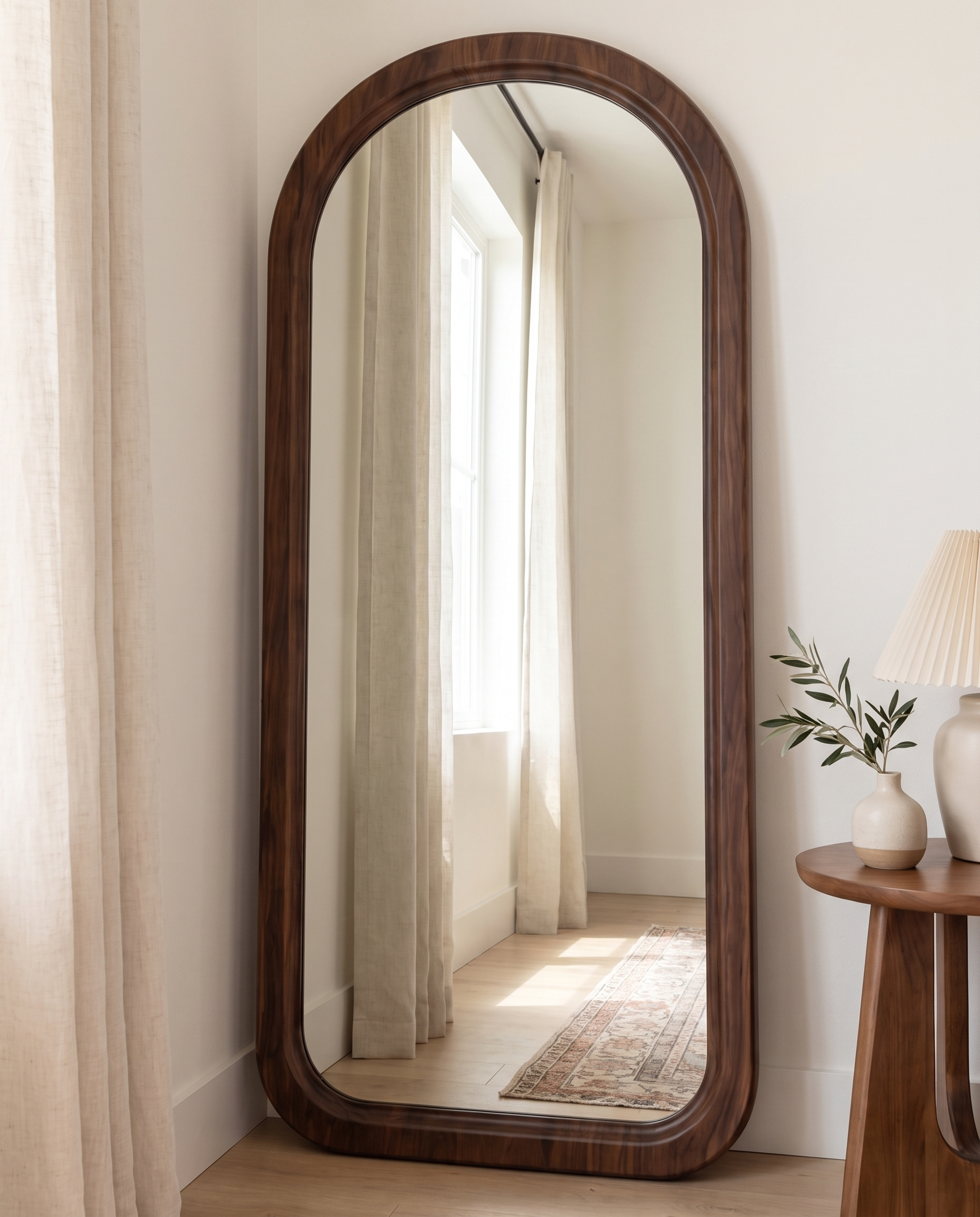 Sienna Wood Finish Arch Floor Mirror