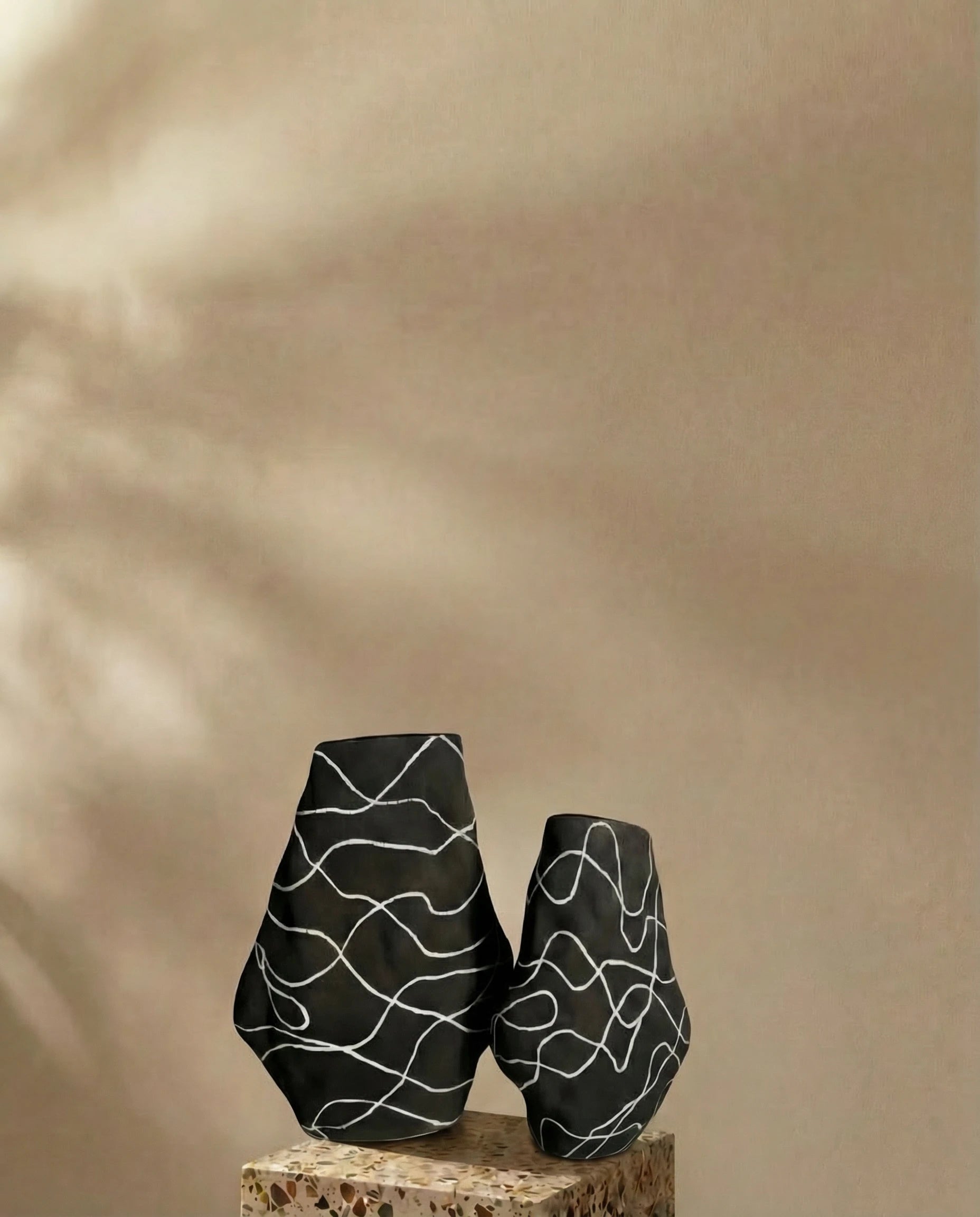 Zara Handpainted Striped Black Ceramic Vase