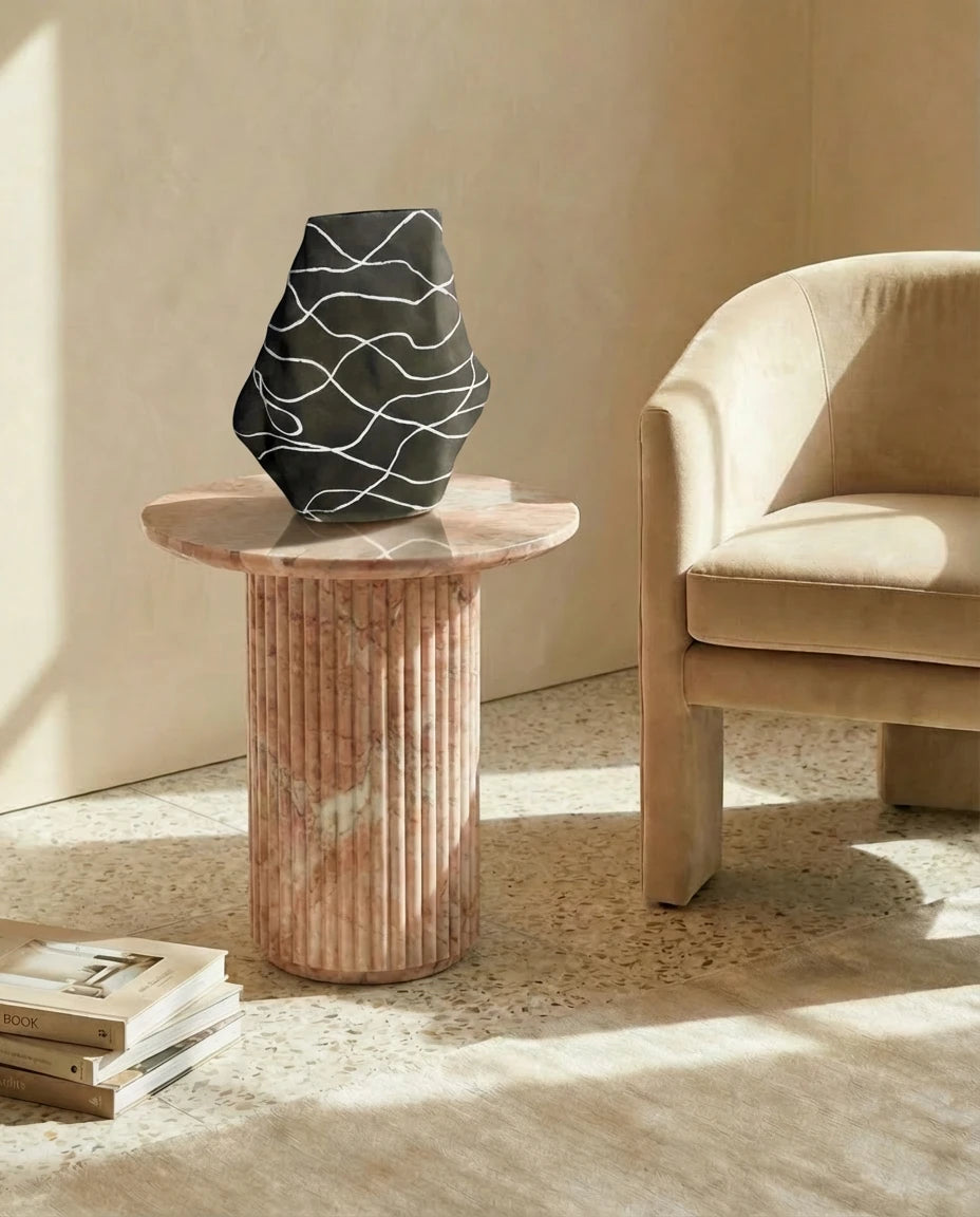 Zara Handpainted Striped Black Ceramic Vase