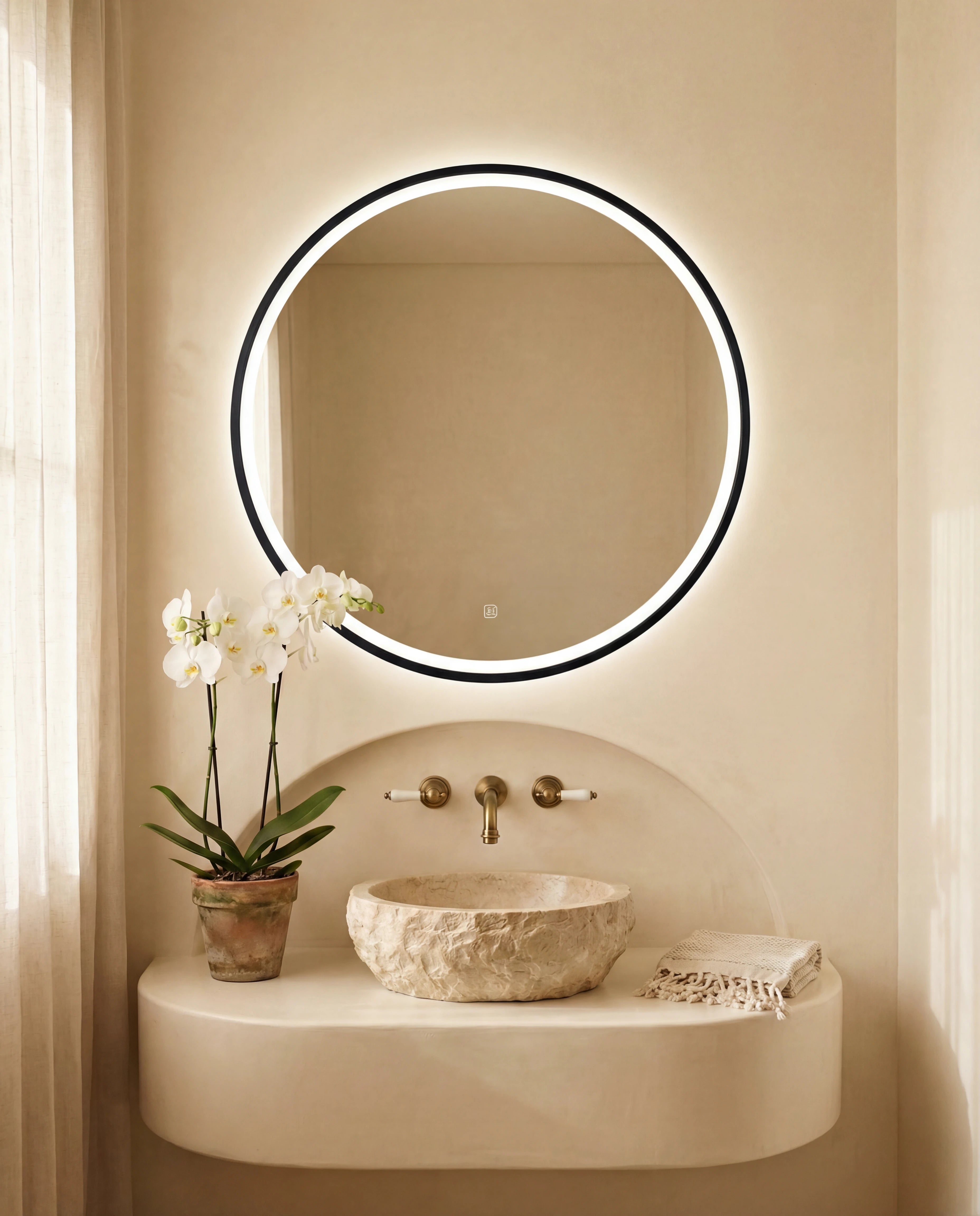 Zara LED Black Round Accent Wall Mirror