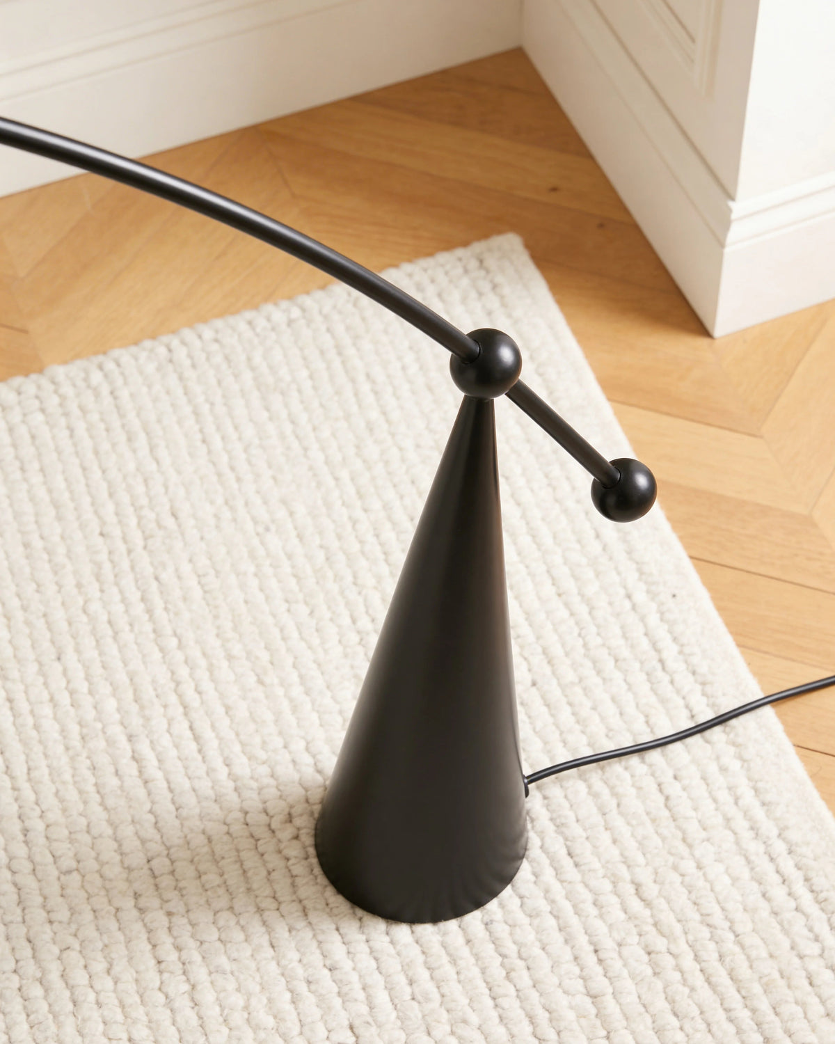 Zen arching globe floor lamp, close-up detail