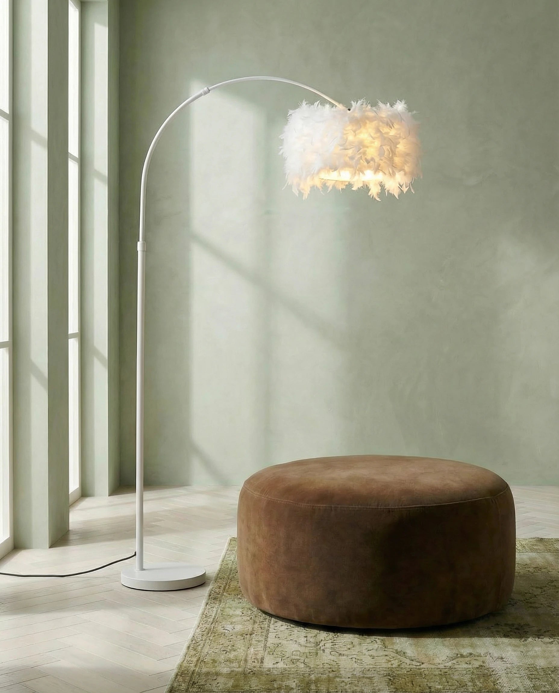 Zoe Feather Fishing Arch Floor Lamp