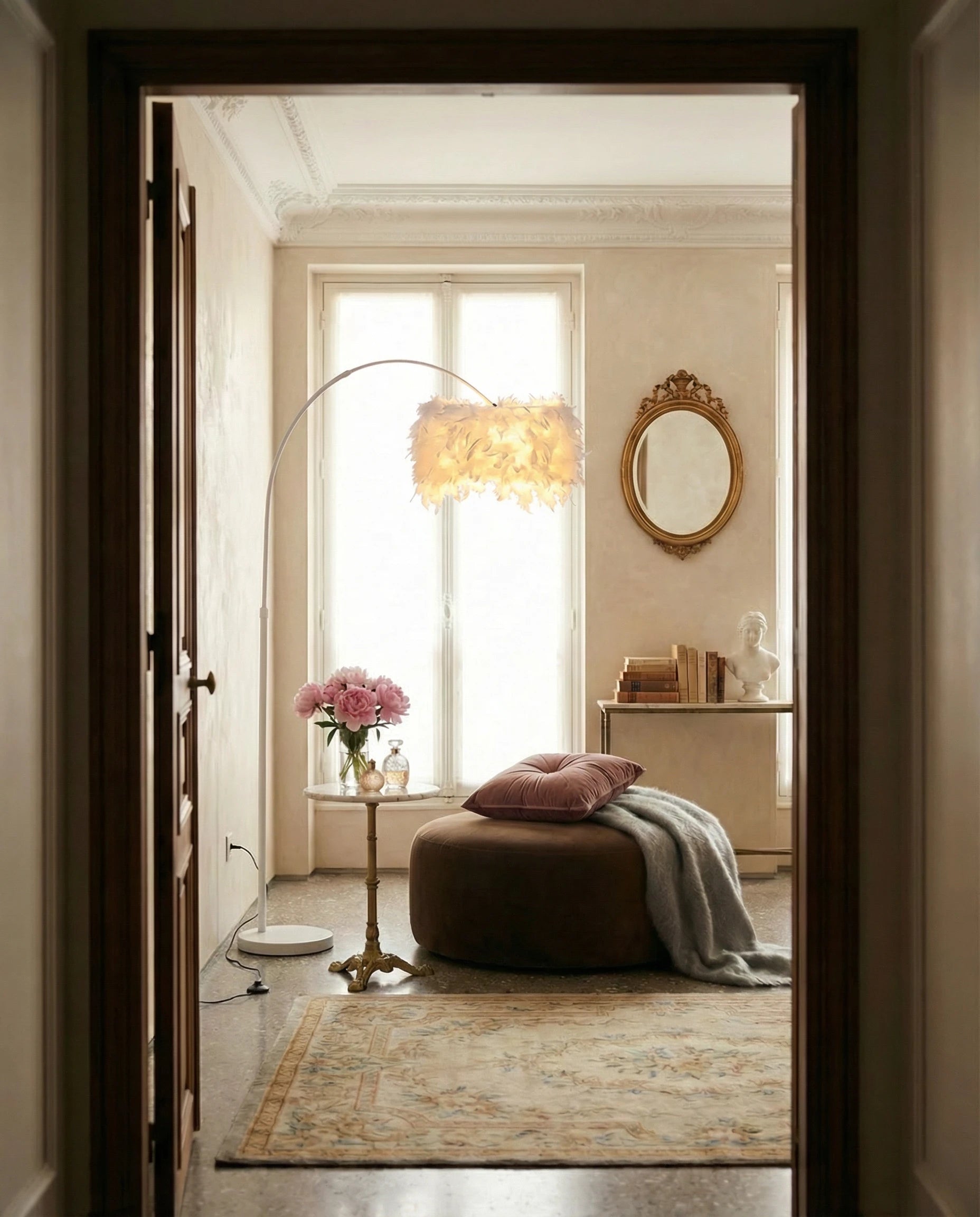 Zoe Feather Fishing Arch Floor Lamp