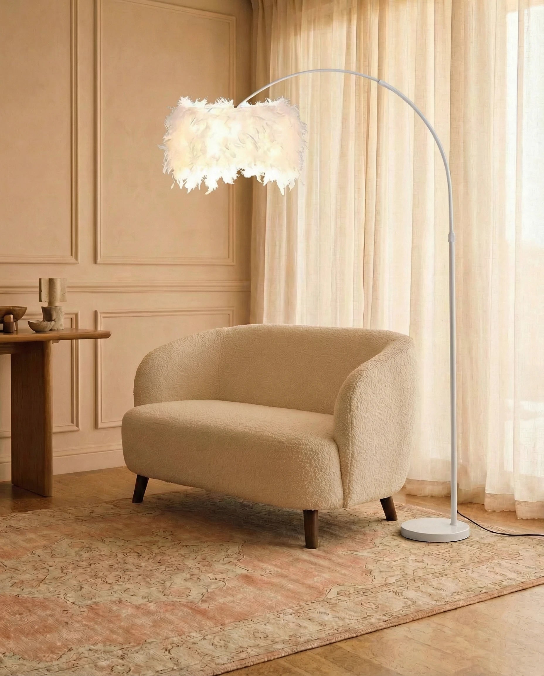 Zoe Feather Fishing Arch Floor Lamp