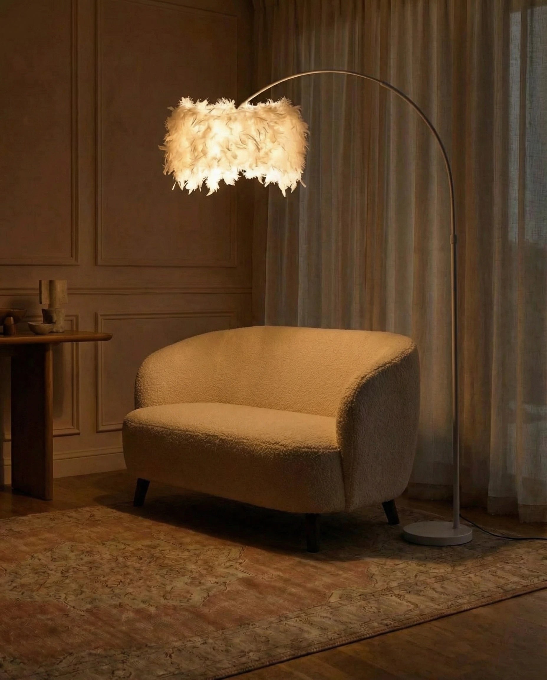 Zoe Feather Fishing Arch Floor Lamp