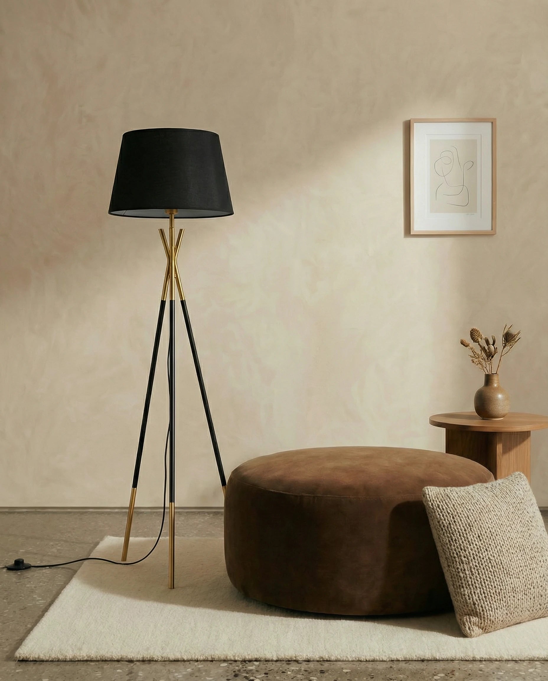 Zoha Black & Gold Tripod Floor Lamp