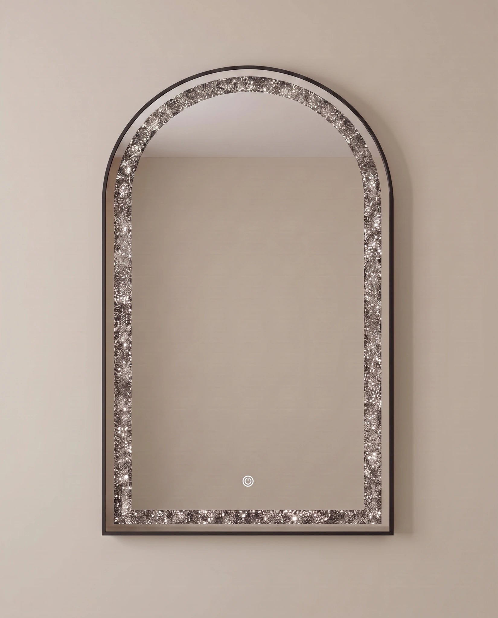 Celine black arch LED mirror, close-up of the crystal inlay