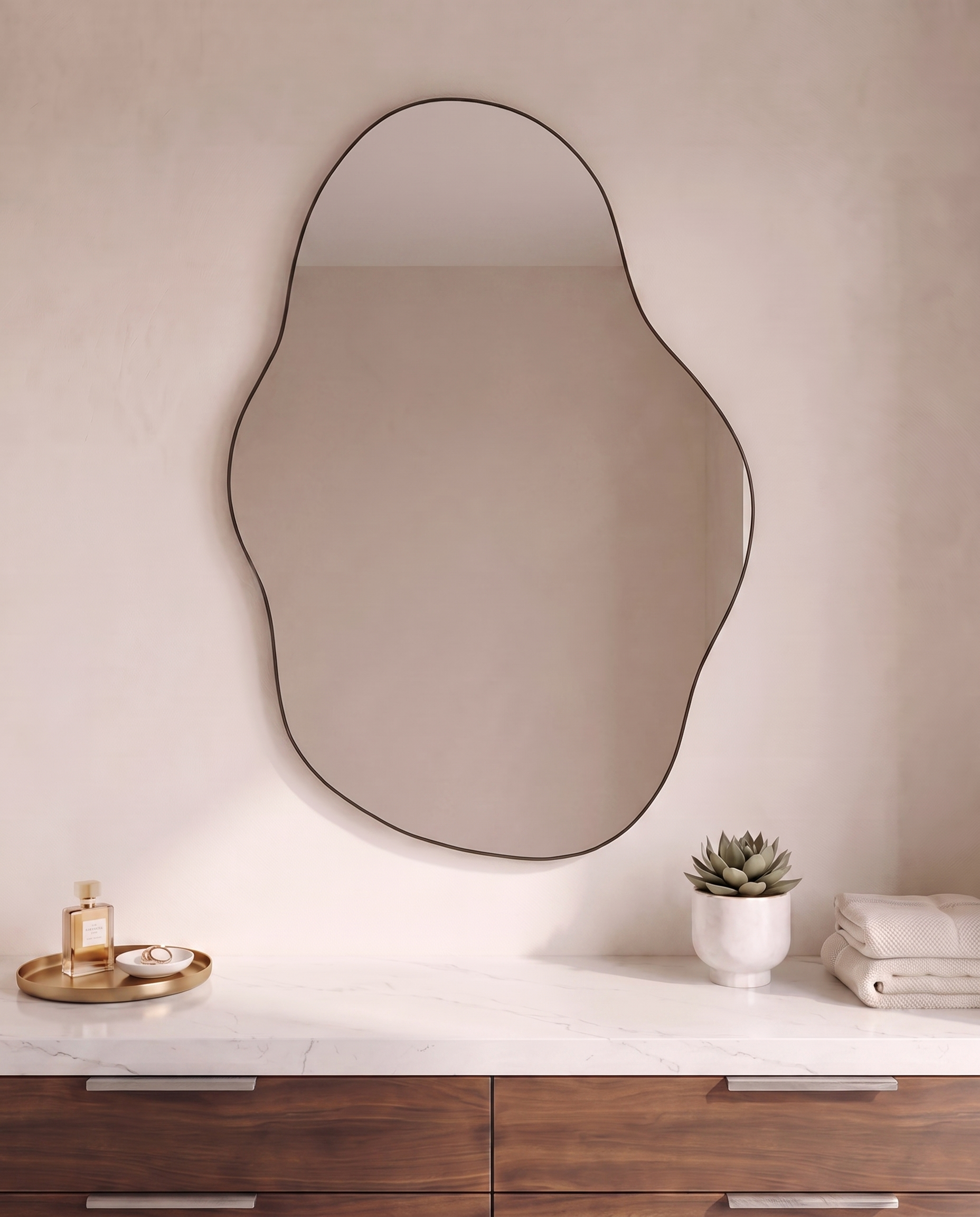 Dalia black frame irregular LED wall mirror, alternate view