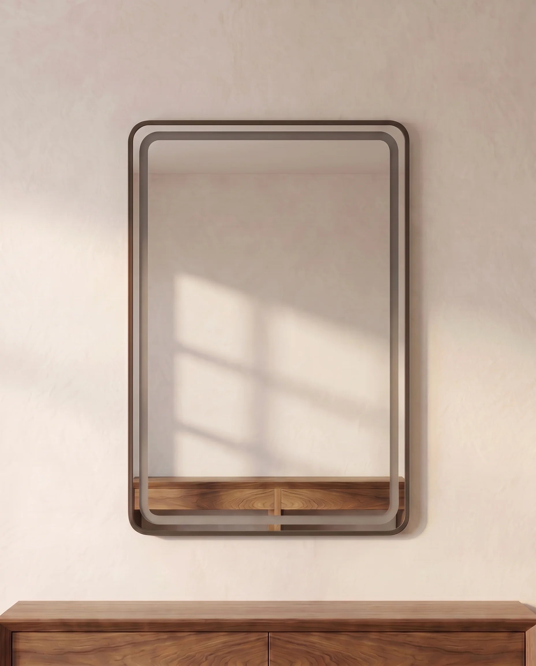 Deluxe black LED rectangular mirror, full view