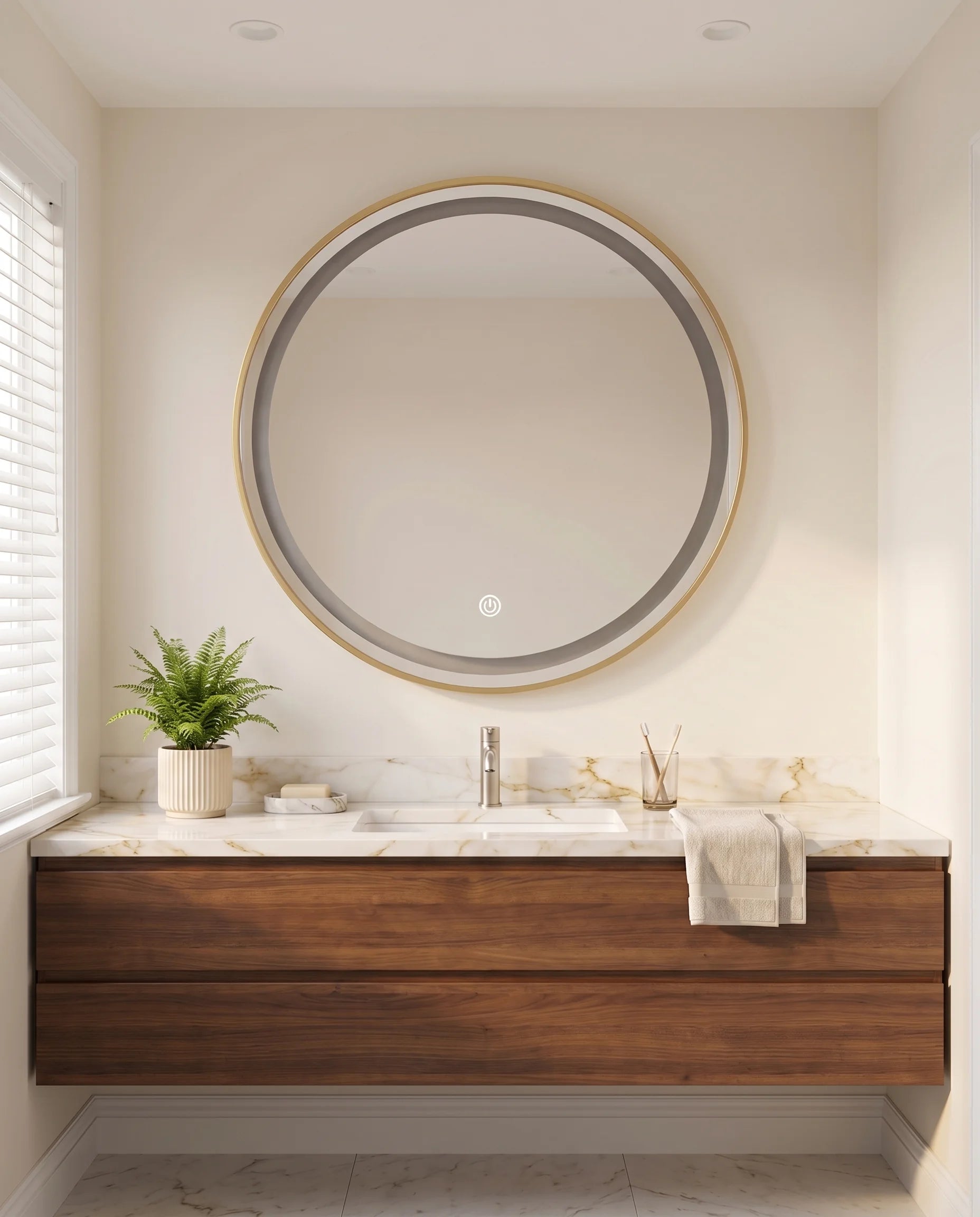 Lavish LED Round Mirror with Golden Frame