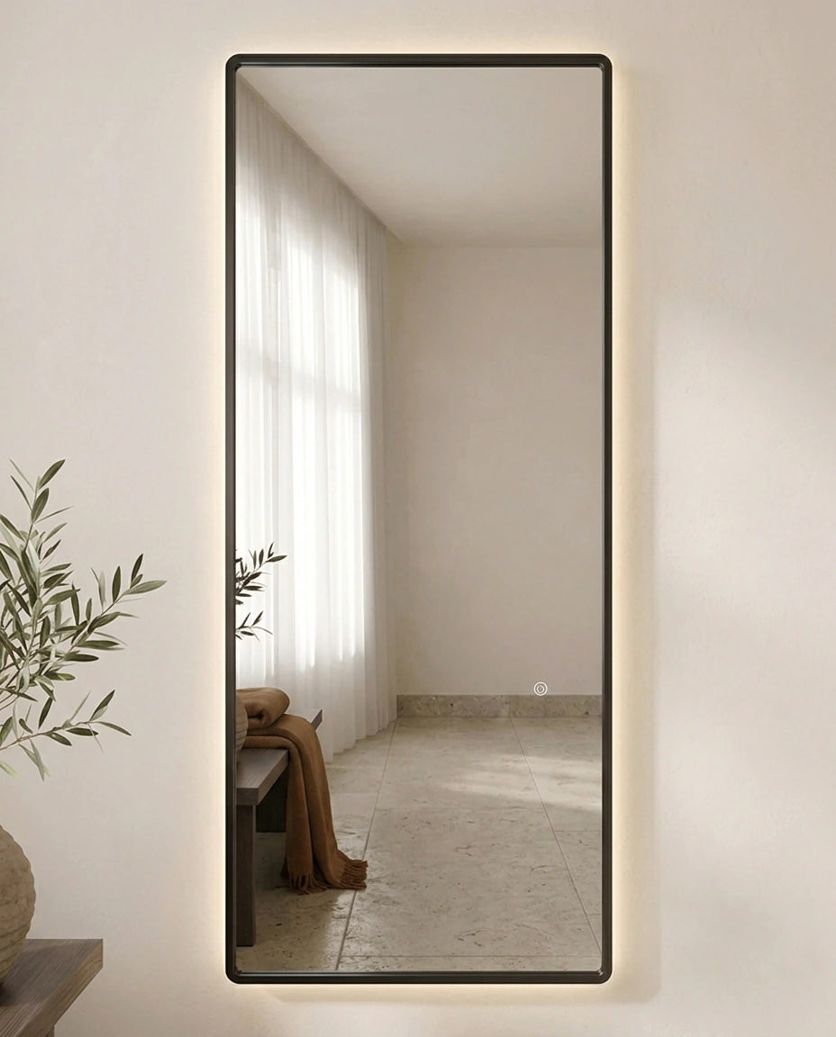 Lumen black backlit rectangular mirror
