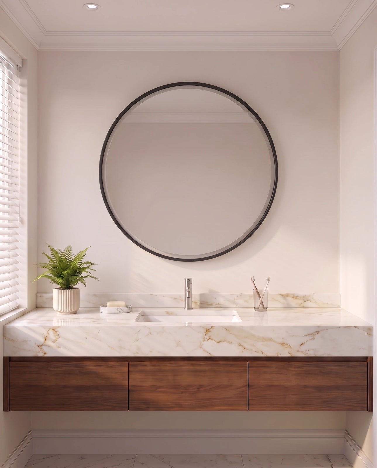 Selene silver round LED wall mirror, close-up of the lit inner frame