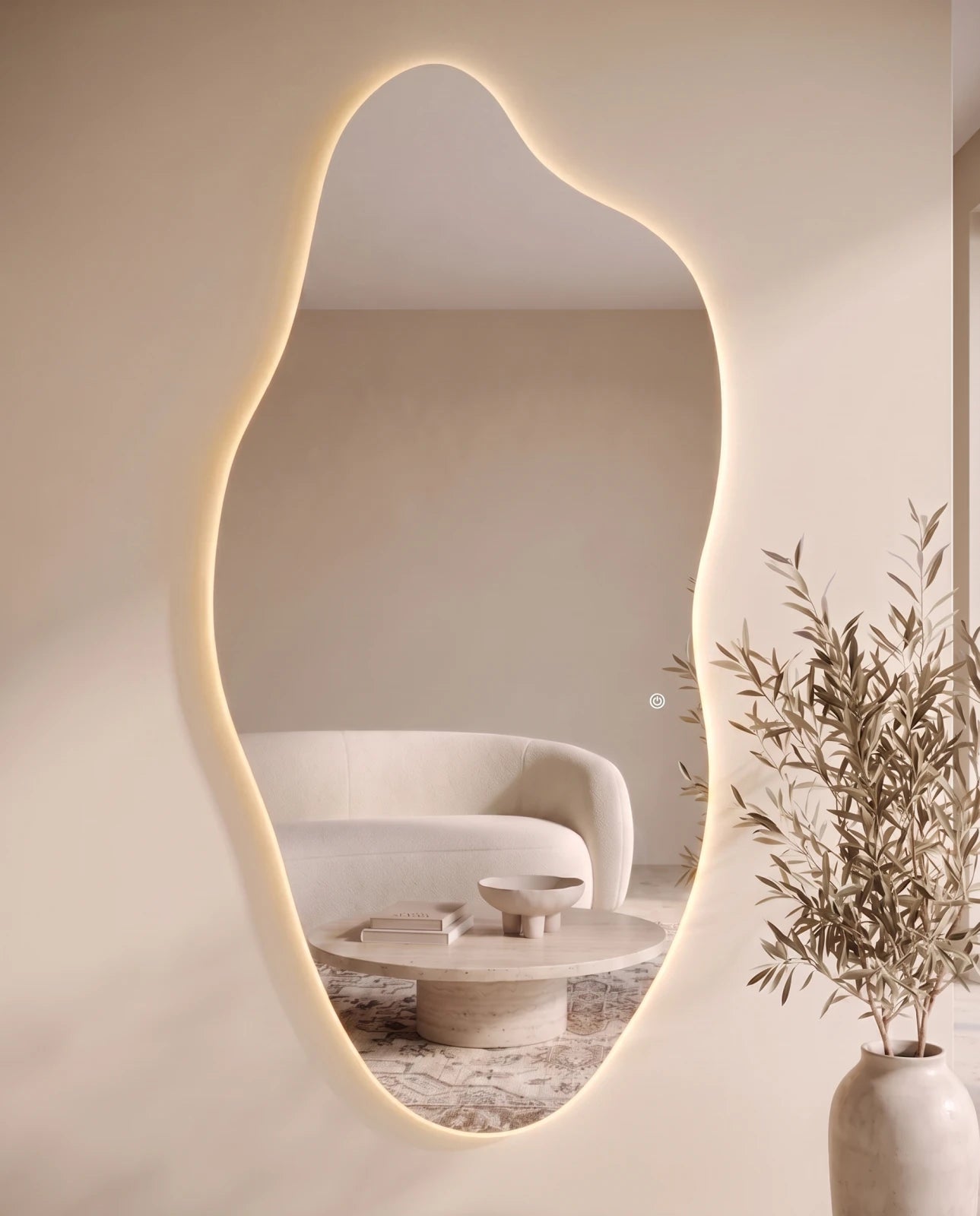 Thea frameless irregular LED mirror