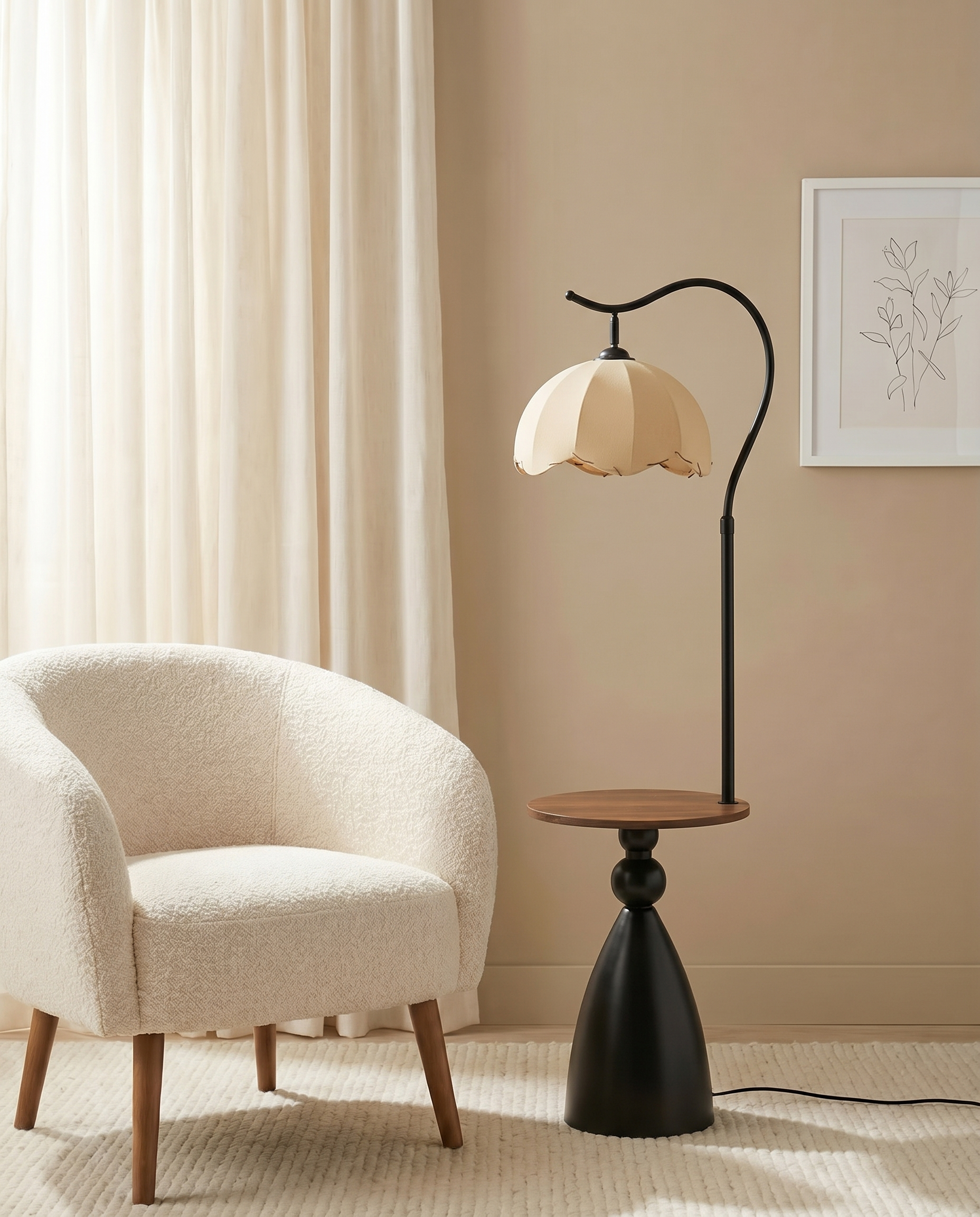 Solid wood floor lamp, black-stained finish