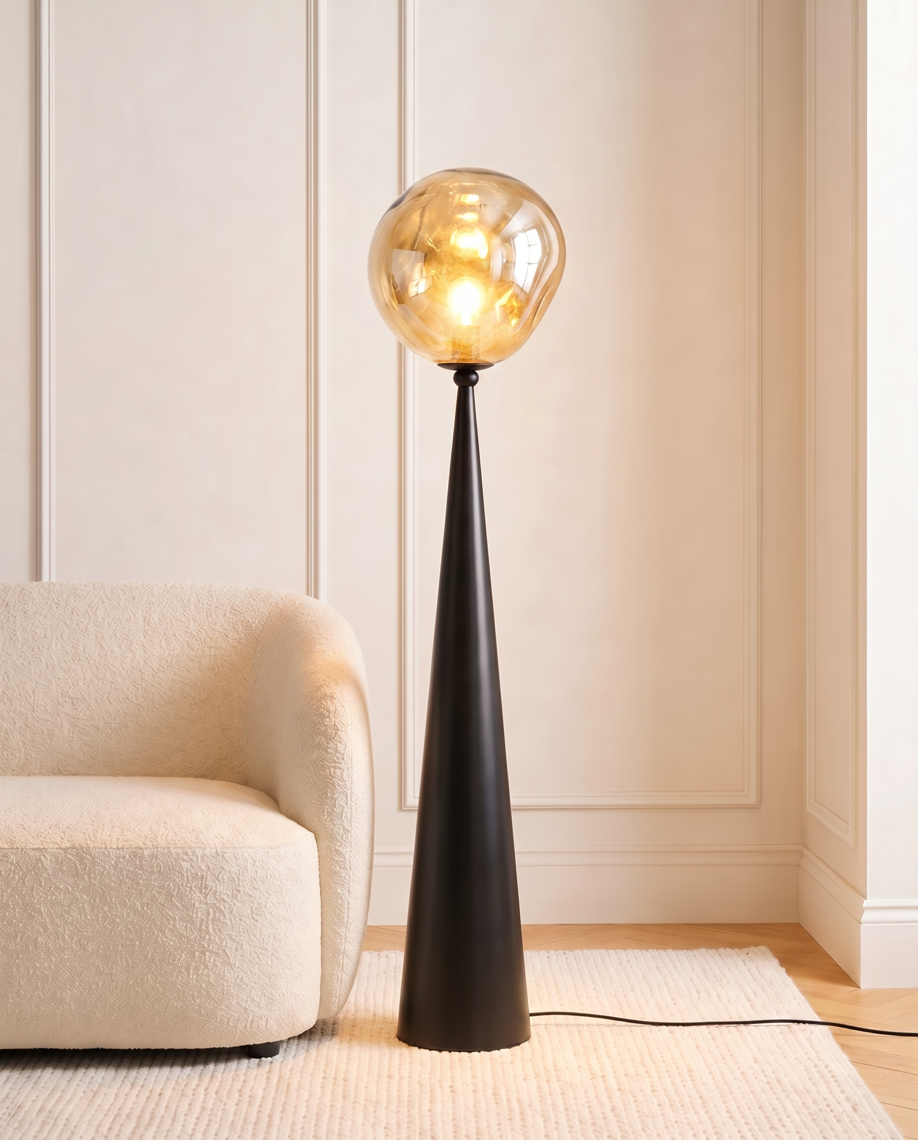 Glass sphere floor lamp, detail