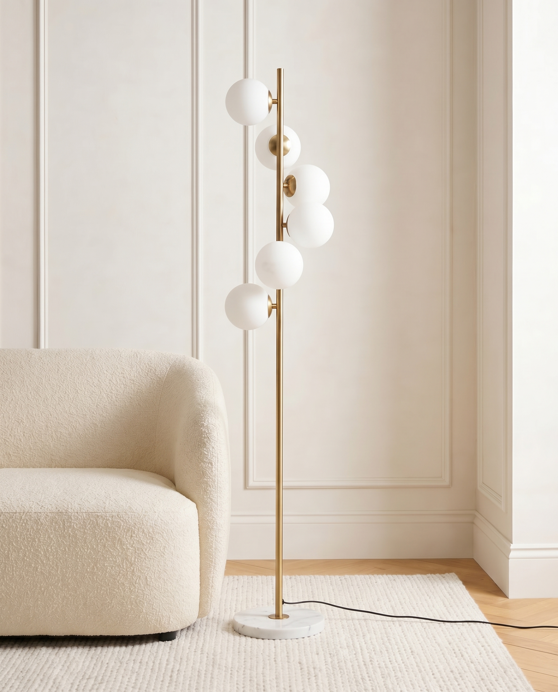 Marble base floor lamp with six lights