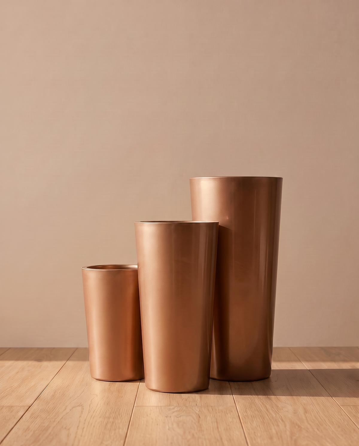 Bronze Fiber Glass Planter – three tall tapered sizes together