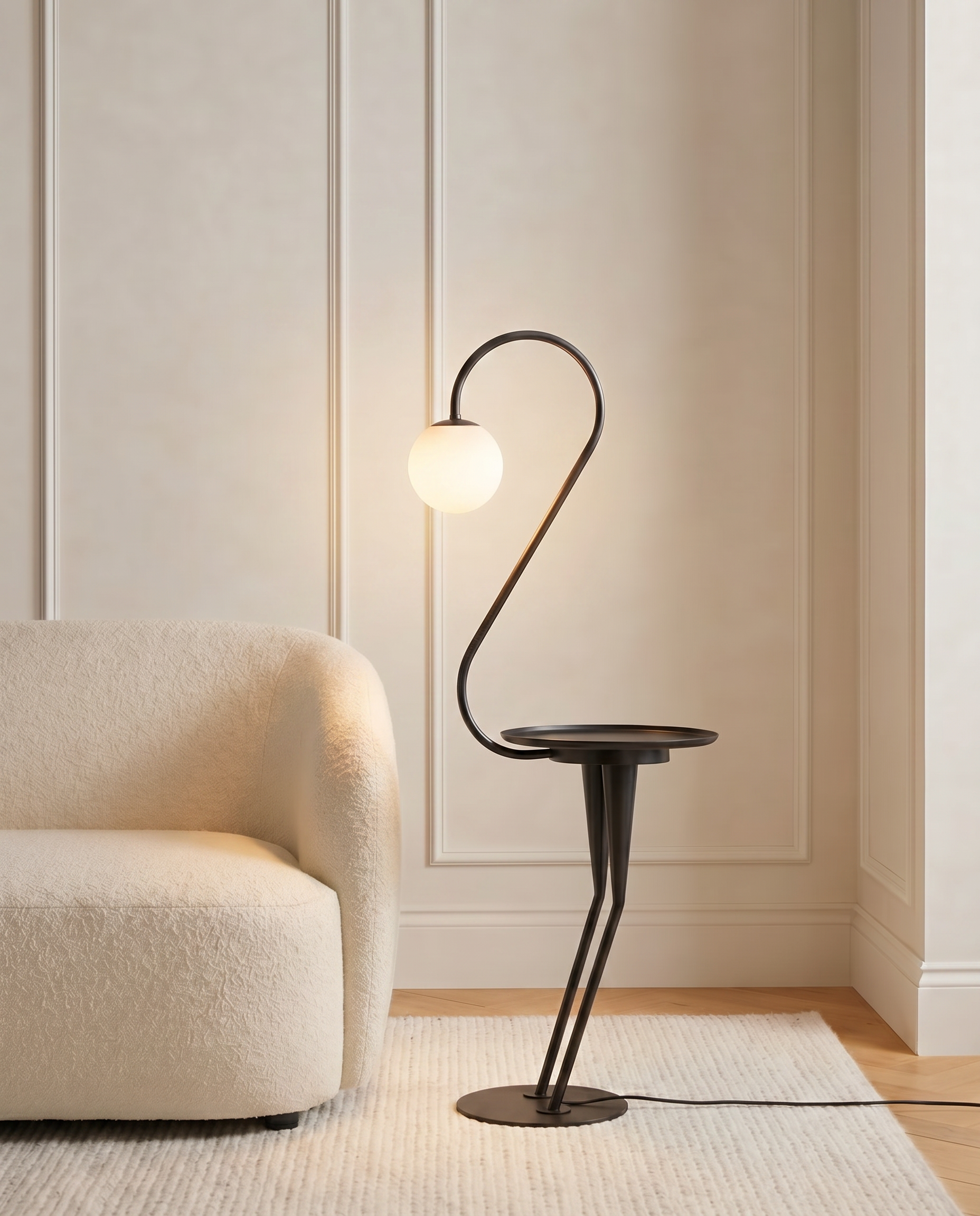 Swan floor lamp with table, detail
