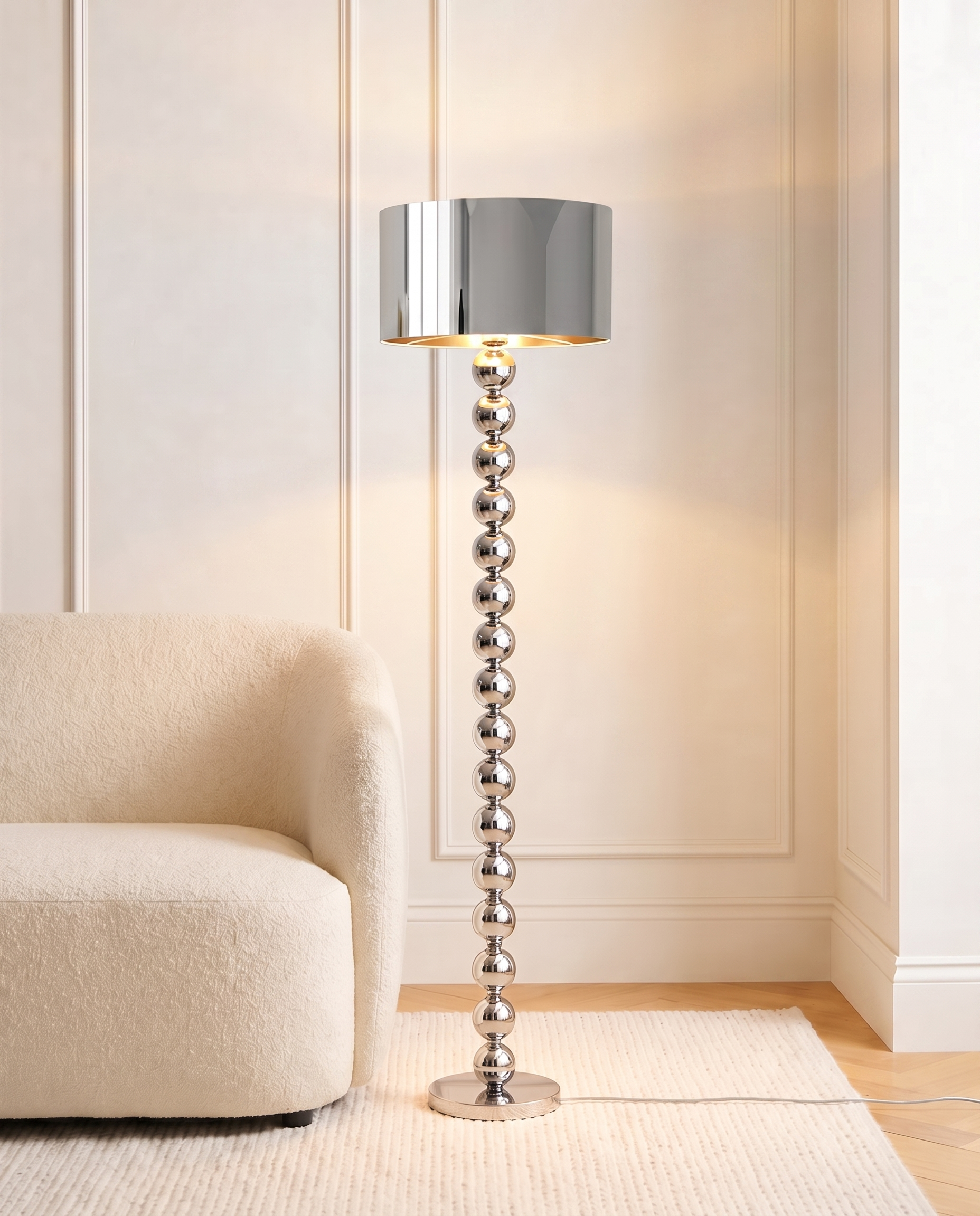 Silver beaded floor lamp, detail