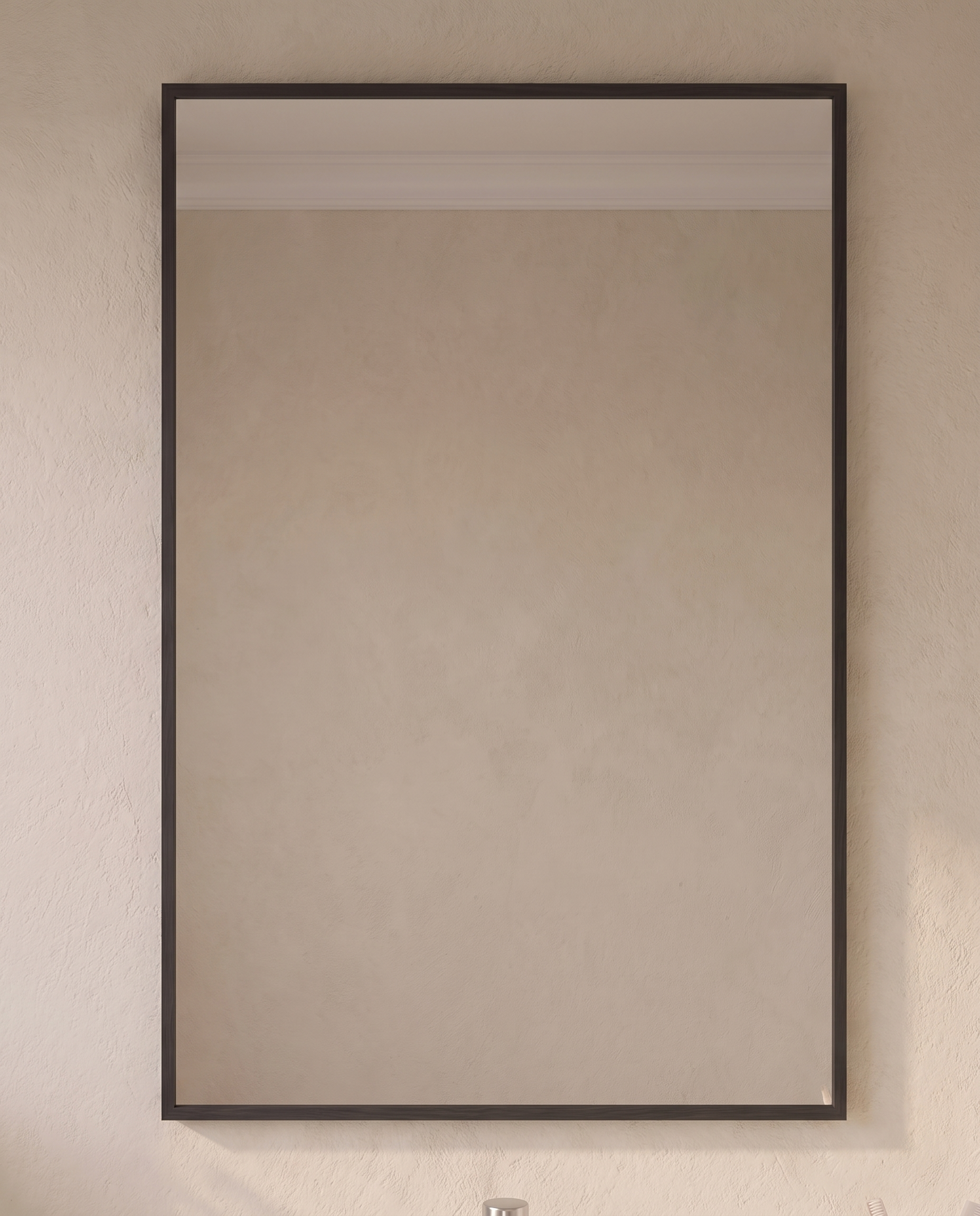 Margaux black rectangular vanity mirror, close-up of the matte black frame