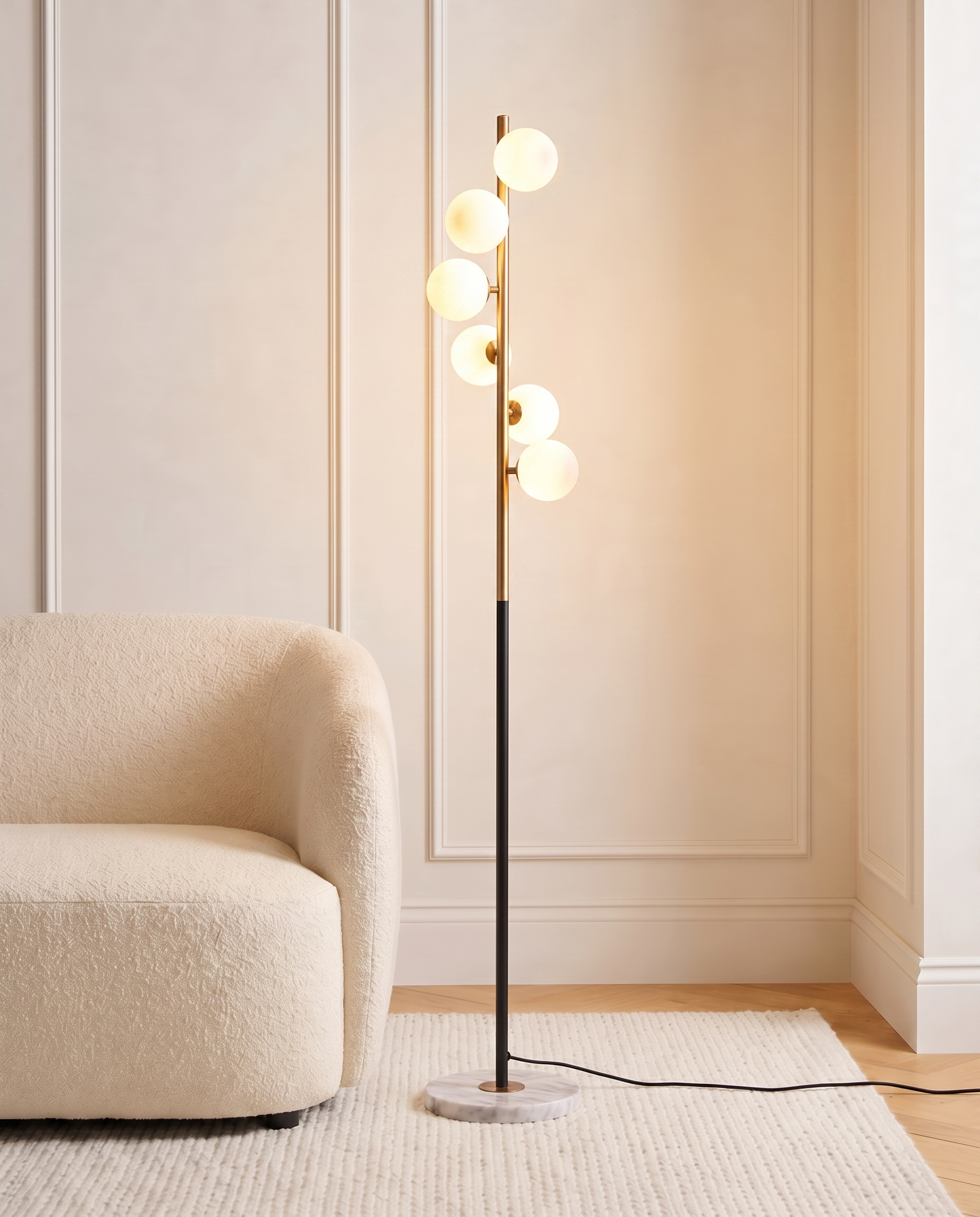 Frosted glass sphere floor lamp, detail