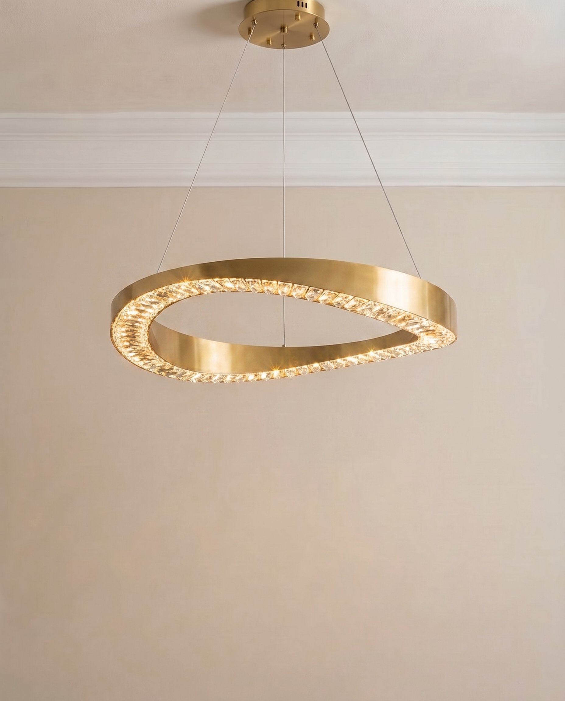 Crystal Steel Gold Chandelier, detail view — The Home Peck