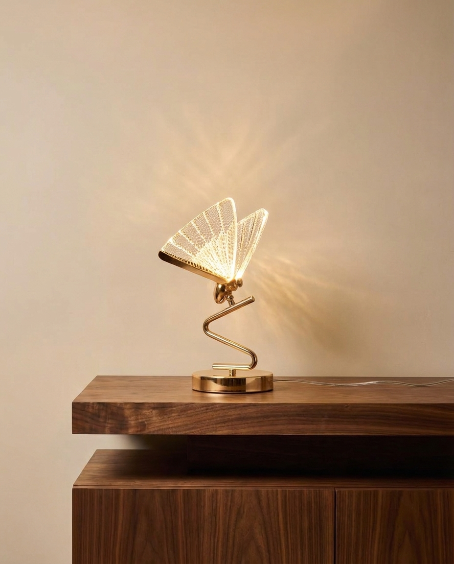 Crystal and gold butterfly table lamp
