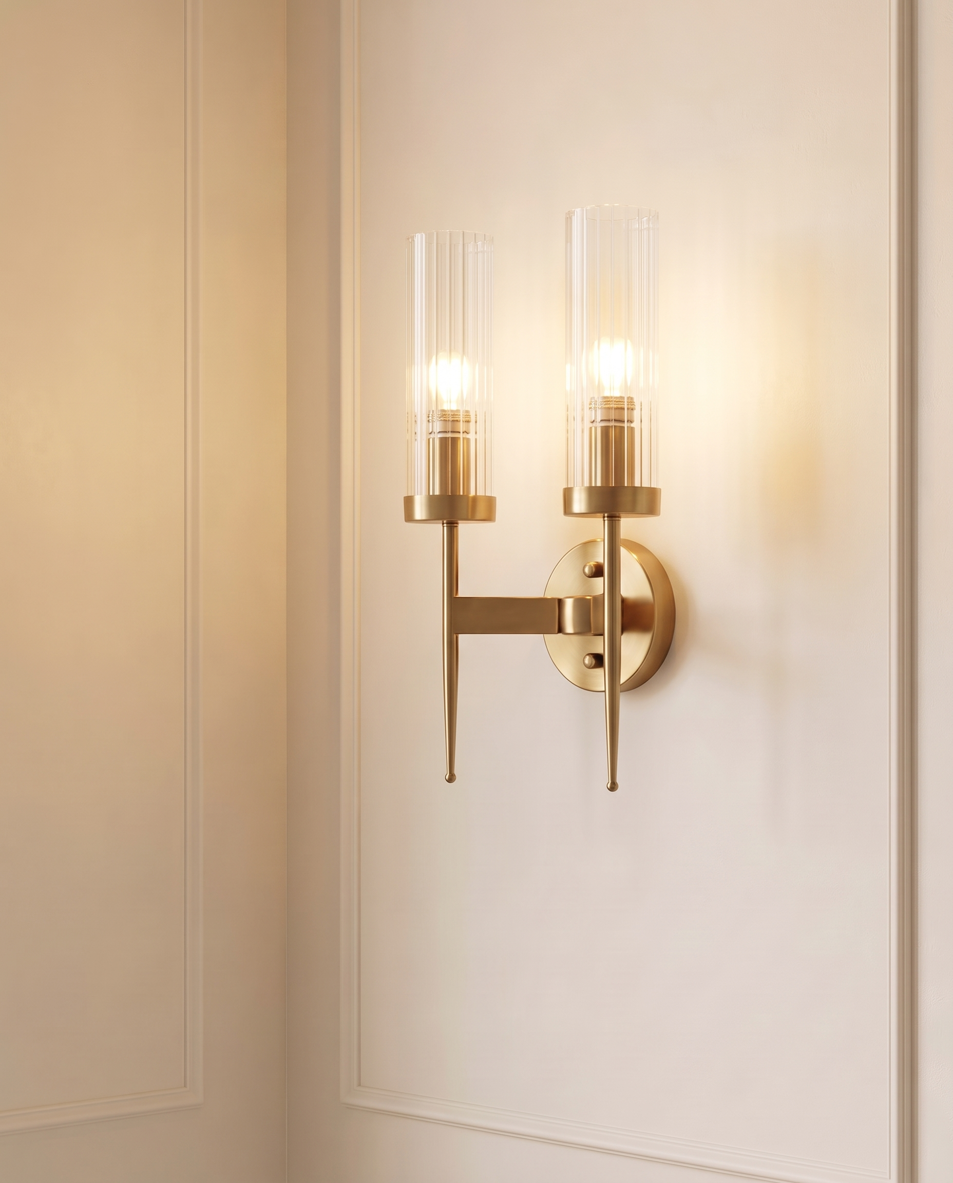 Brass Glow Double Wall Light, detail view — The Home Peck