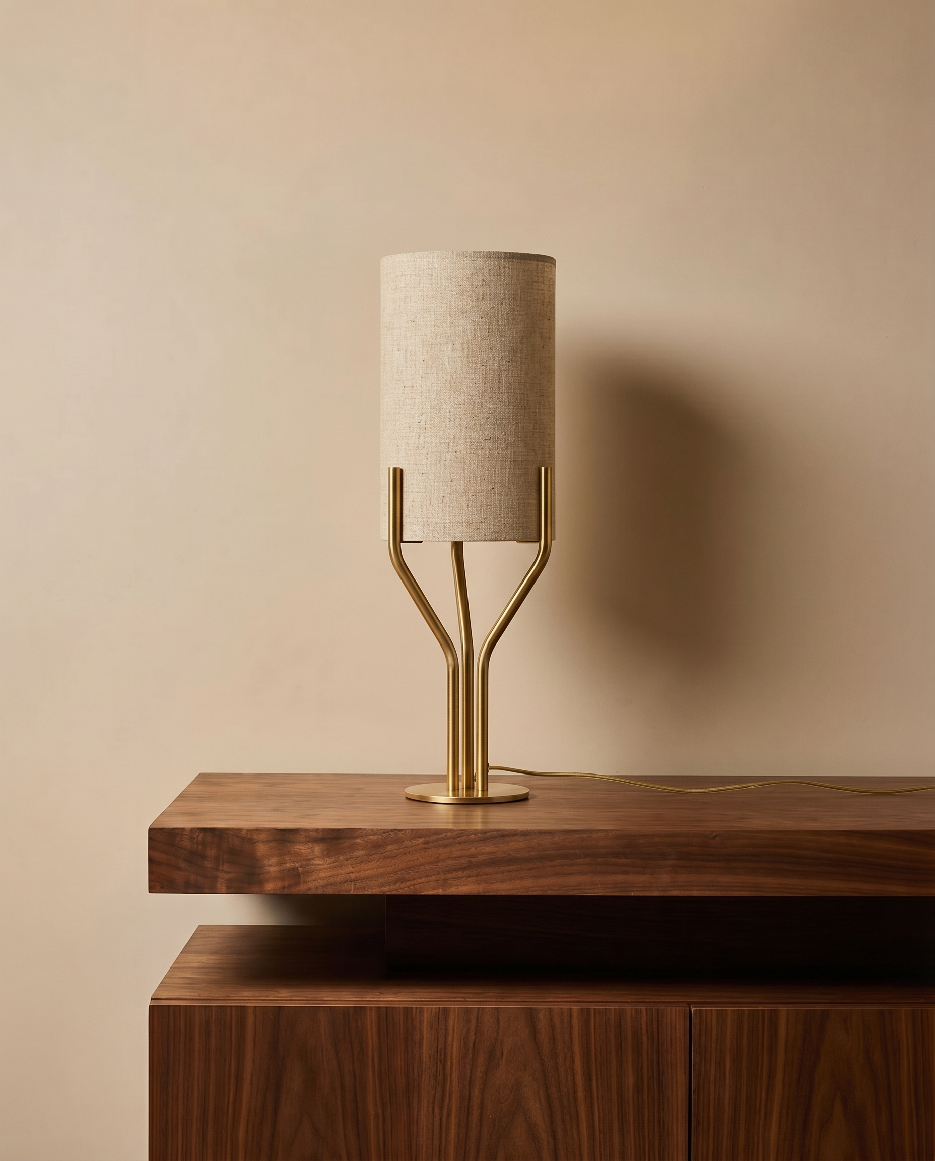 Gold table lamp with textured off-white shade