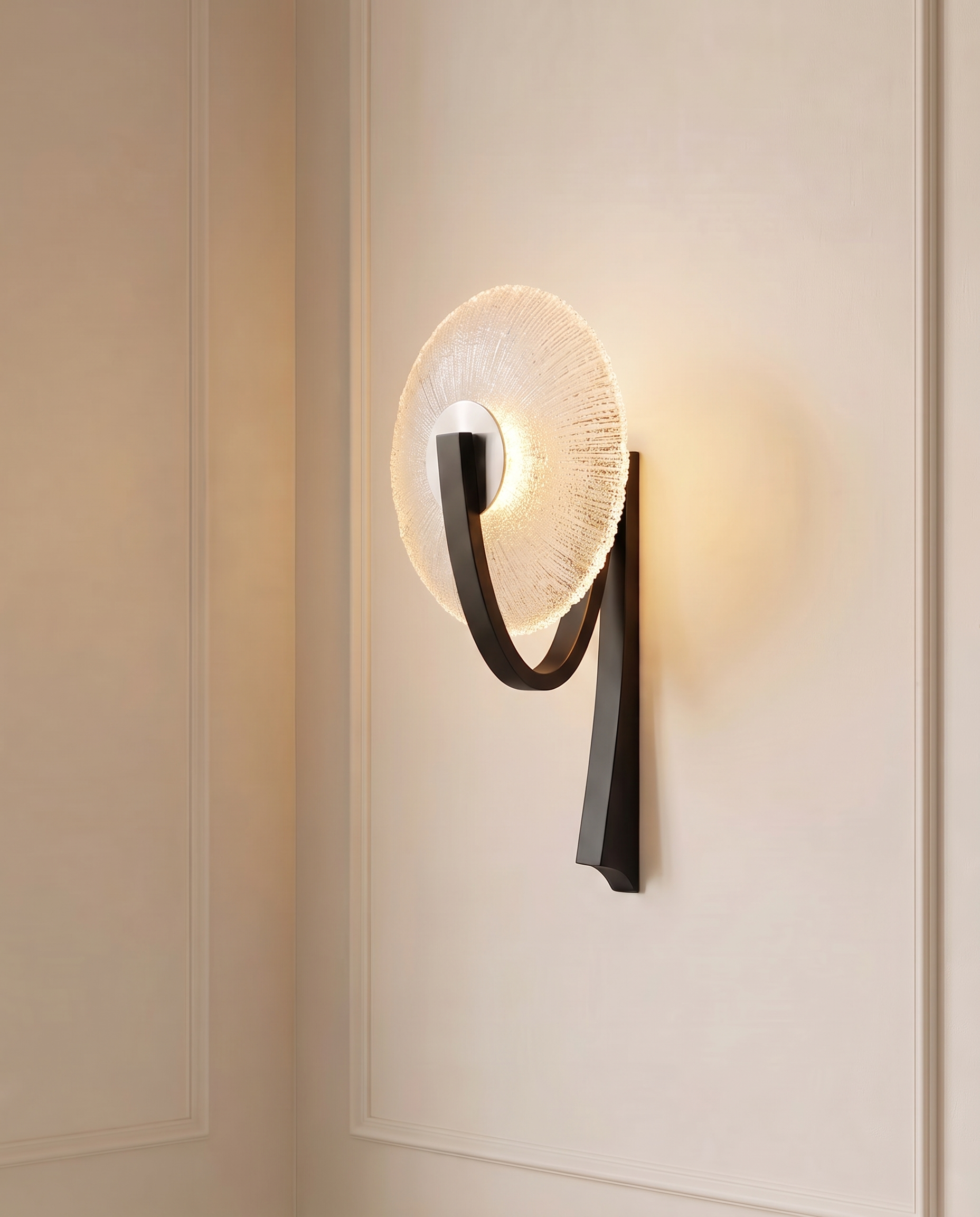 GlassGlow Black White Wall Light, detail view — The Home Peck