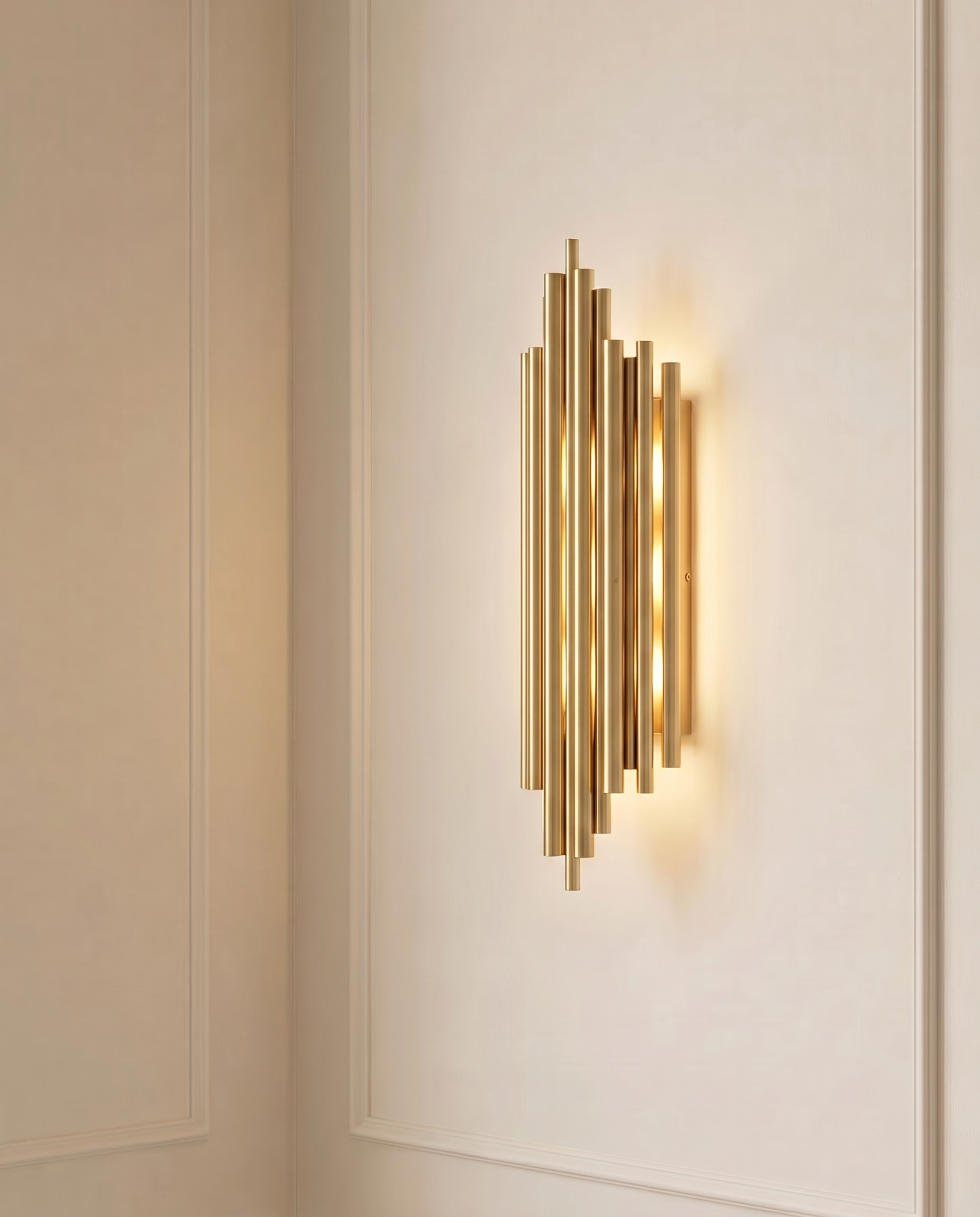 Golden Tube LED Wall Light, detail view — The Home Peck