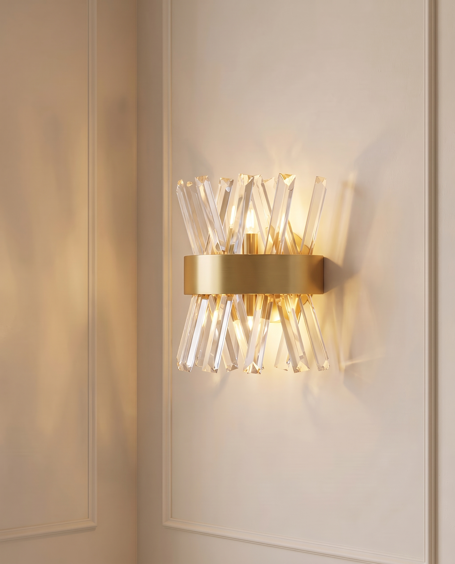 Crystal Edge Gold Wall Light, detail view — The Home Peck