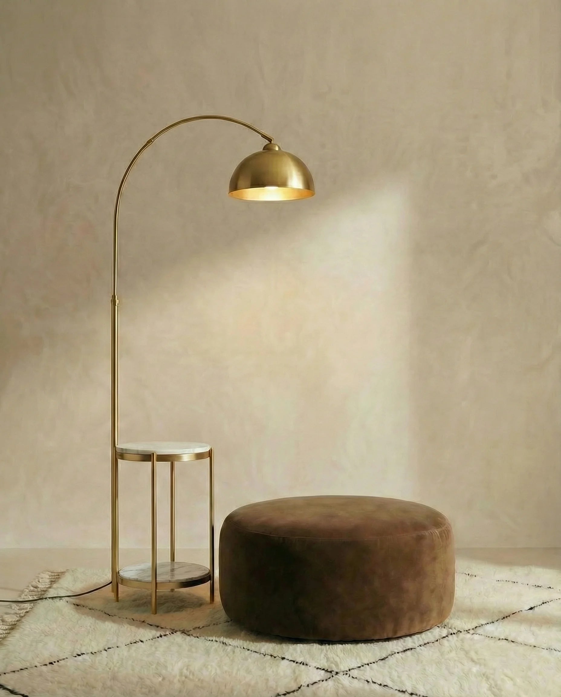 Walter Gold Arc Floor Lamp with Side Table