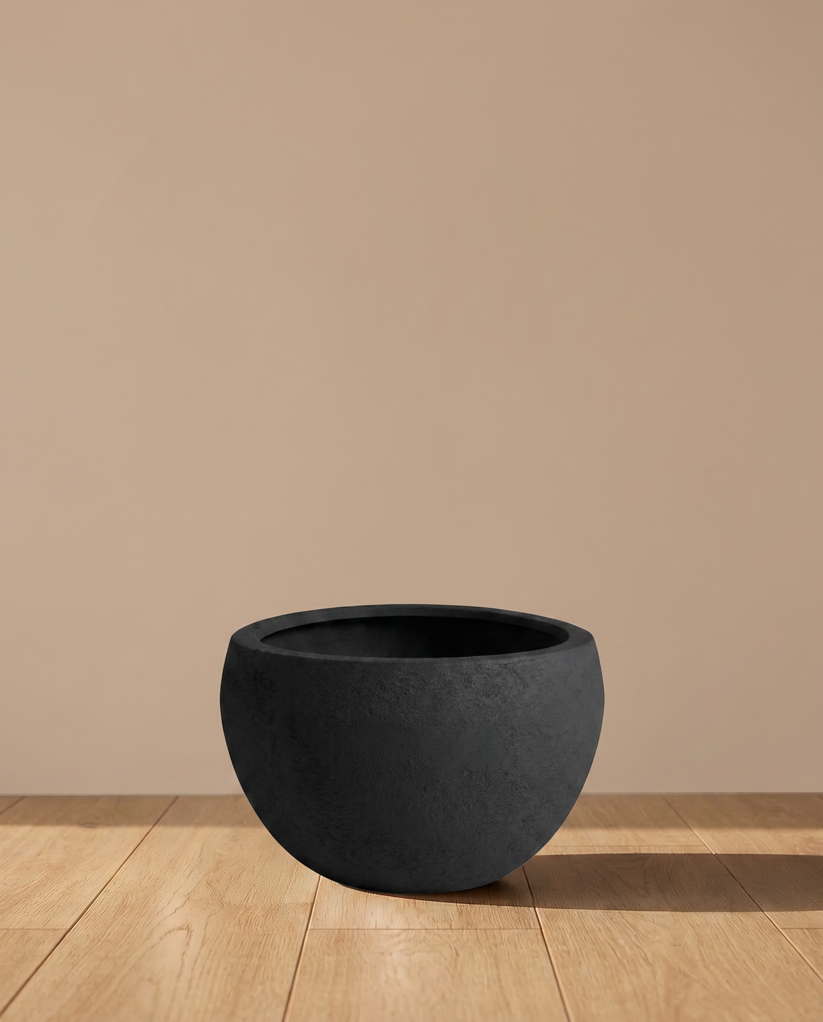 Black Curve Textured Fiber Glass Pot – large bowl planter, main view