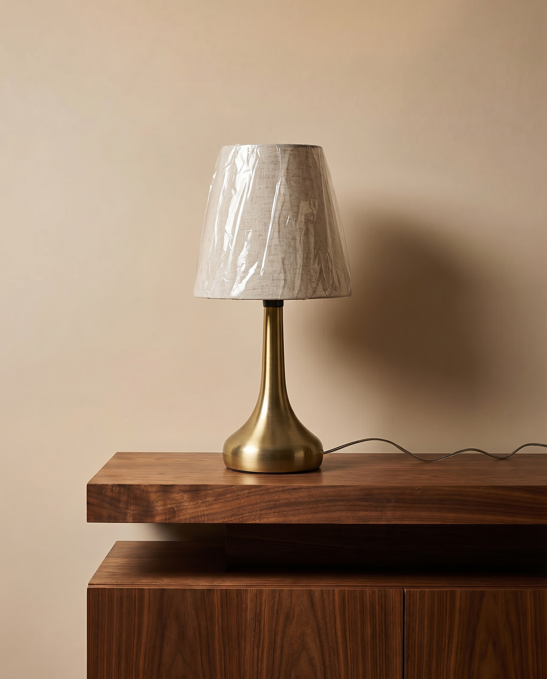 Compact gold table lamp, side view