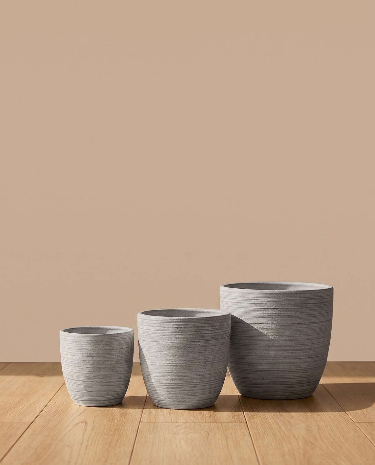 Ridged Grey Ceramic Planter – three sizes together