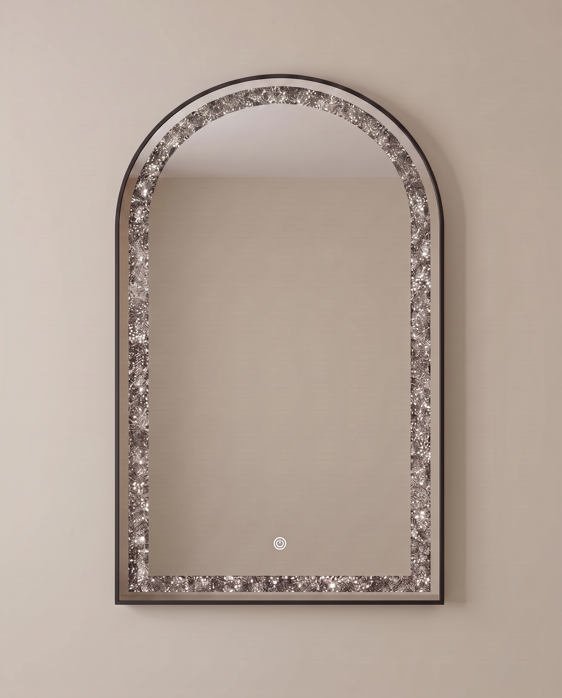 Celine black arch LED mirror, close-up of the crystal inlay