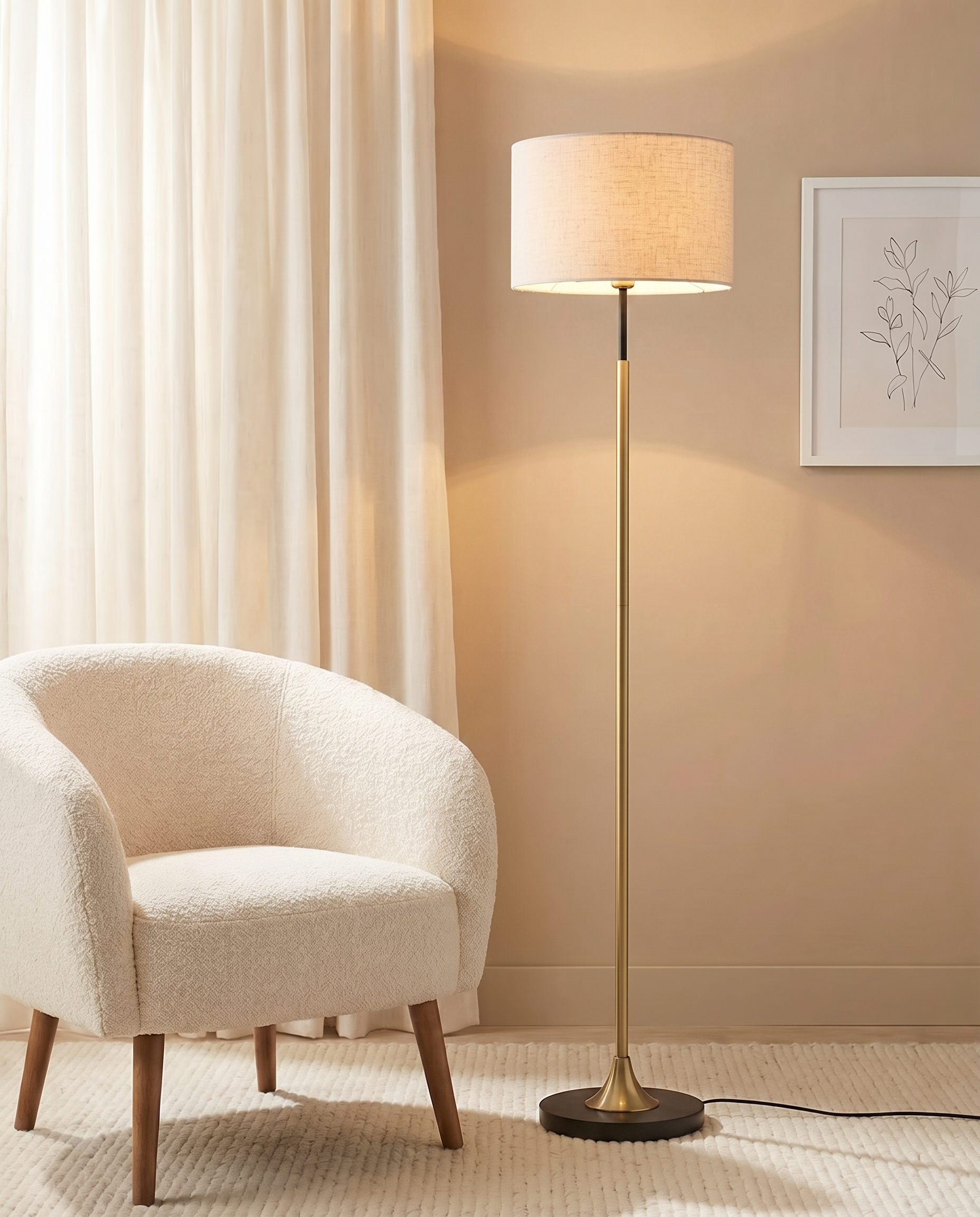 Gold and black base floor lamp, detail