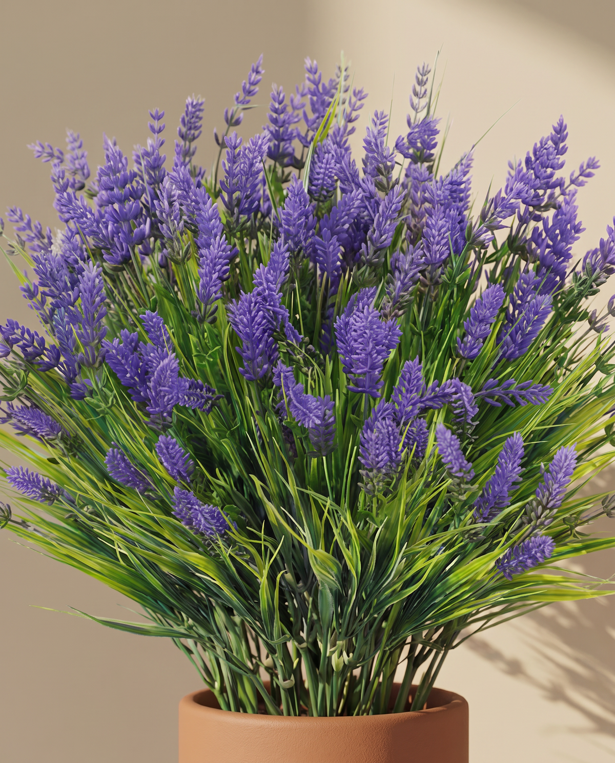 Lavender Artificial Plant with Grass – close-up of the purple lavender spikes